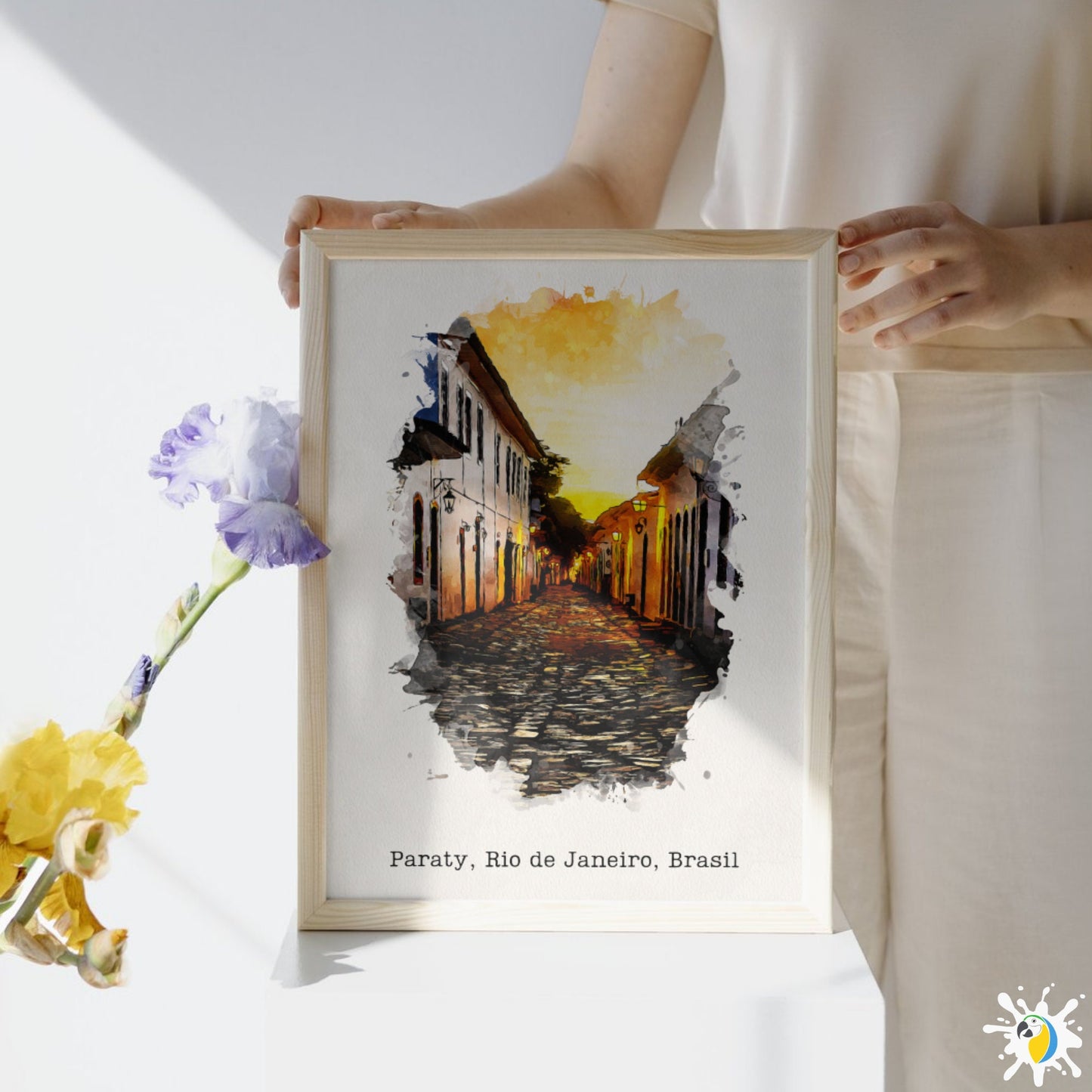 Paraty Rio De Janeiro Watercolor Painting Premium Canvas Print, Brazil Warm Colors Vintage Giclée Wall Art, Travel Poster Gift For Brazilian • Papagaio Studio Tropical Decor Shop