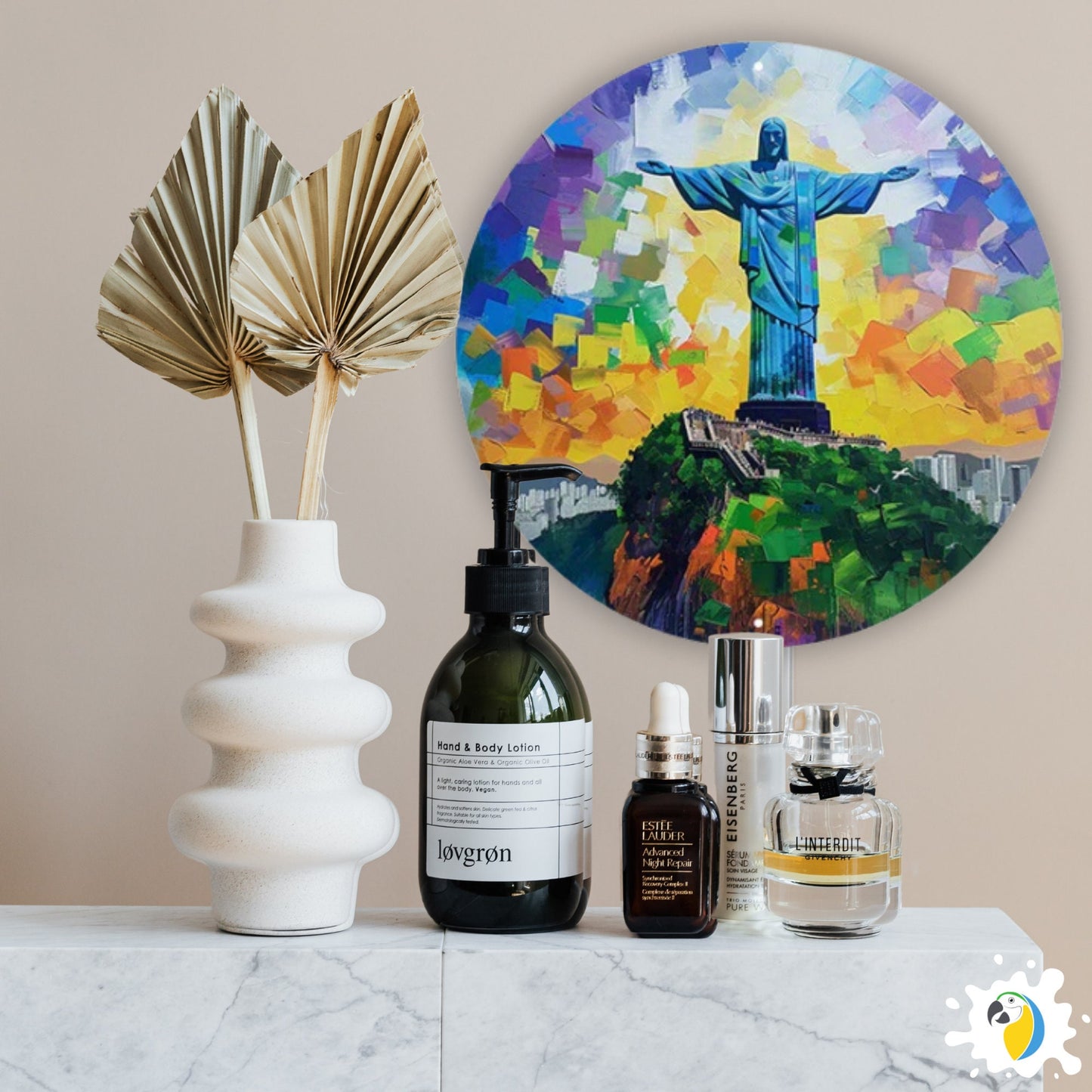 Christ The Redeemer Round Metal Print • Rio De Janeiro Painting Tin Sign • Travel Souvenir Brazil Wall Hanging Decor • Gift For Brazilian • Papagaio Studio Design Shop