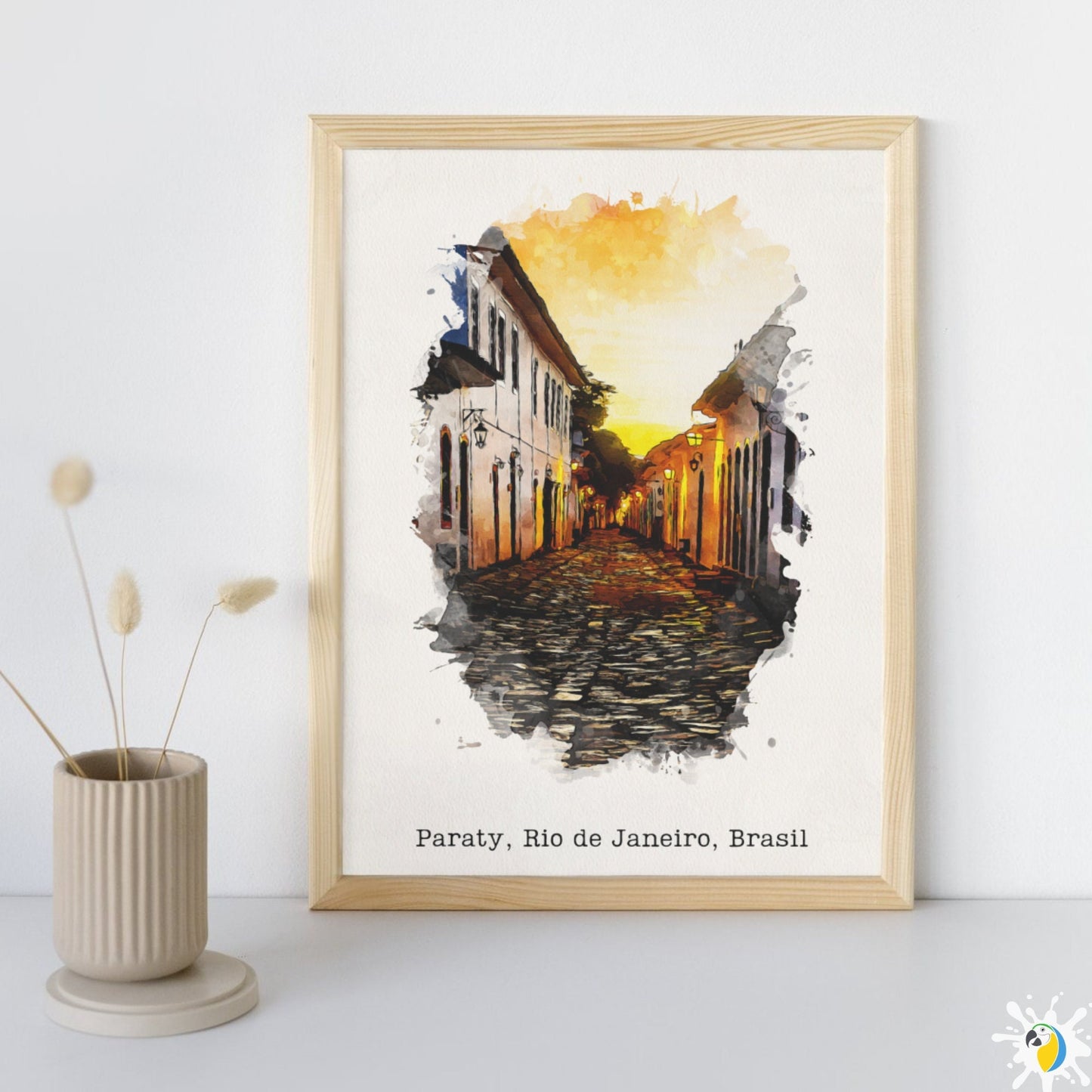 Paraty Rio De Janeiro Watercolor Painting Premium Canvas Print, Brazil Warm Colors Vintage Giclée Wall Art, Travel Poster Gift For Brazilian • Papagaio Studio Tropical Decor Shop