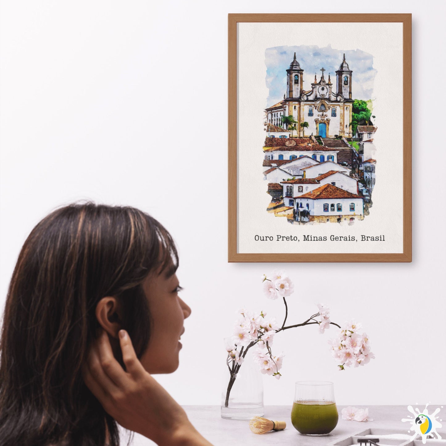 Ouro Preto MG Brazil Watercolor Painting • Brazilian Village Premium Canvas Print • Minas Gerais Travel Poster • Trip Souvenir Gift • Papagaio Studio Shop