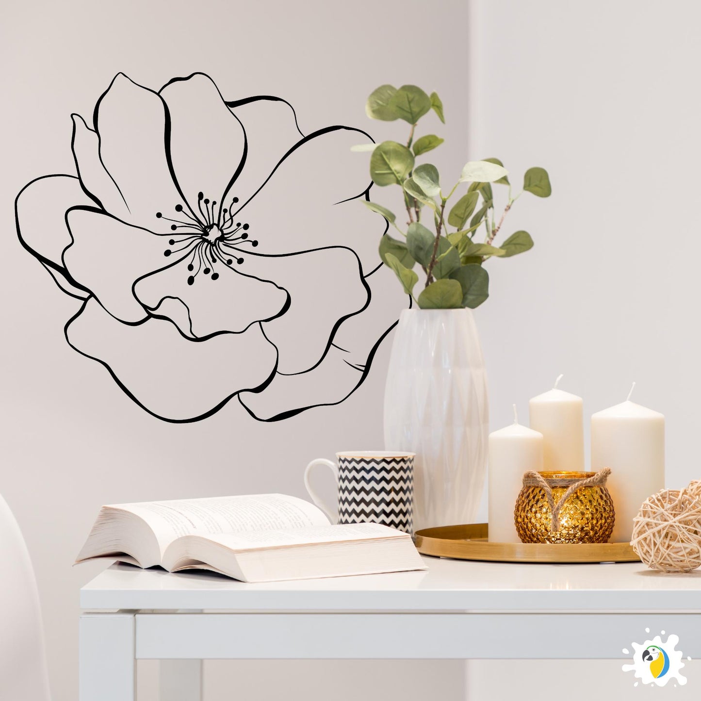 Hibiscus Flower Wall Sticker • Tropical Plant Decal For Boho Home Decor • Creative Floral Adhesive Vinyl Graphics Easy-To-Install Decoration • Papagaio Studio Design Shop