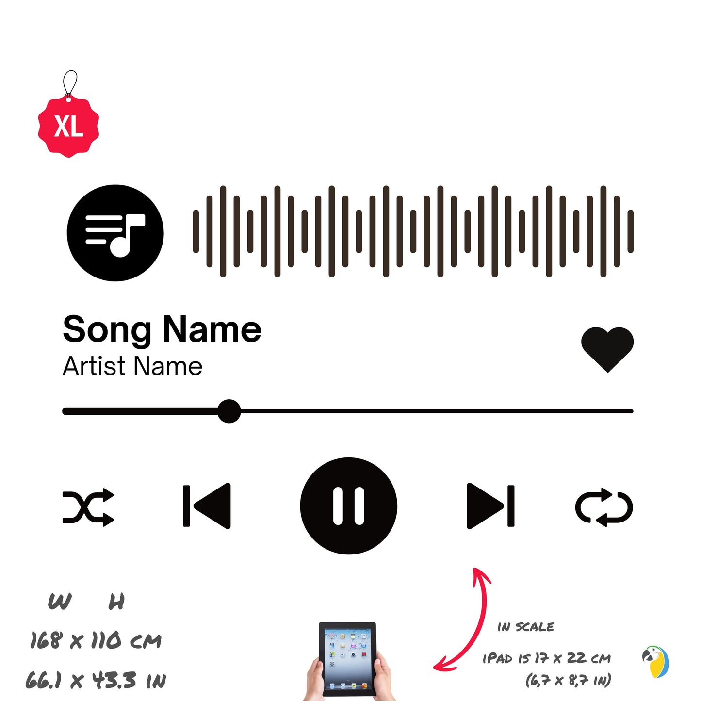 Personalized Music Player Wall Sticker • Custom Song And Artist Name Vinyl Decal • DIY Easy-To-Apply Audio Control Buttons Adhesive Decor • Papagaio Studio Design Shop