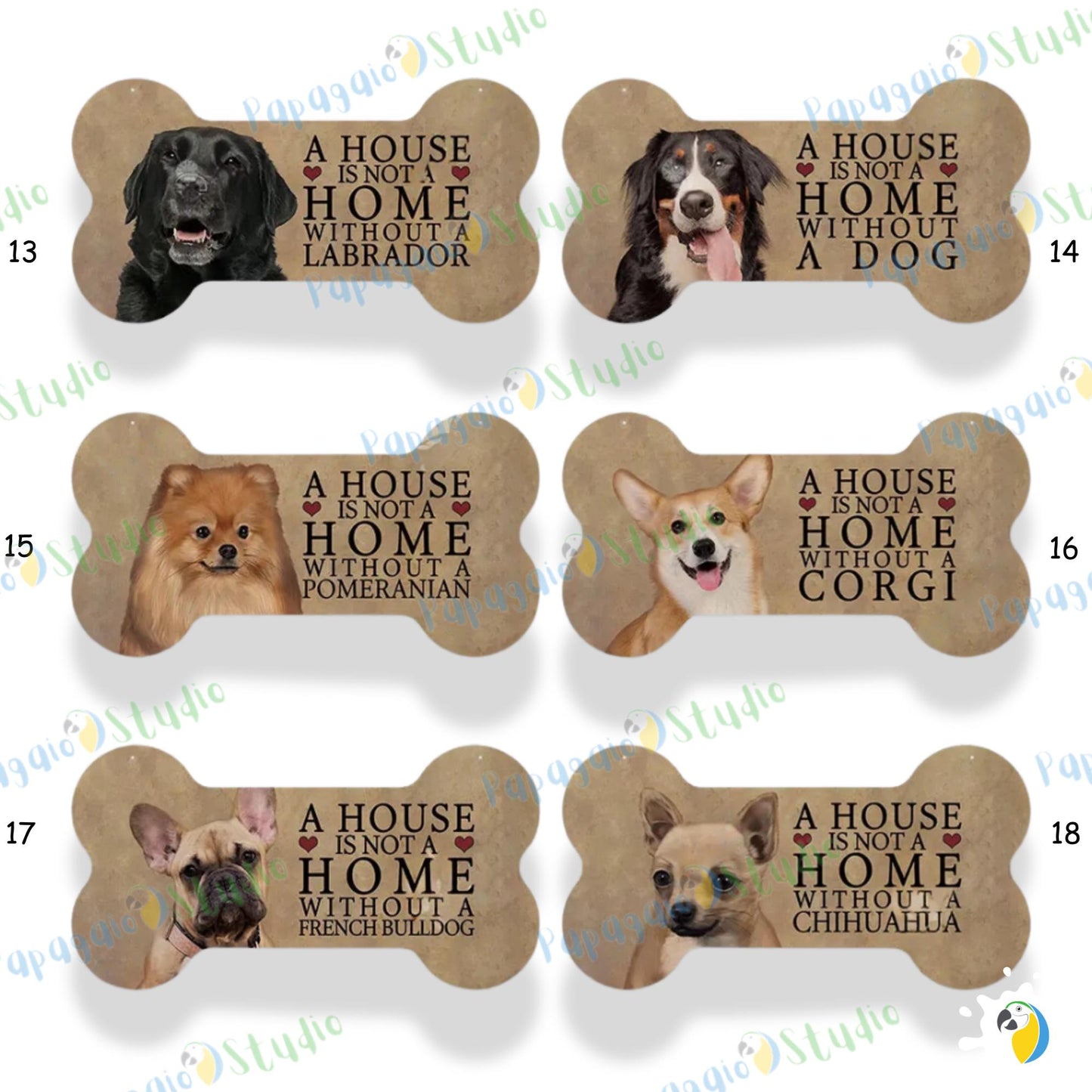 A House is Not a Home Without a Dog Wooden Hanging Sign • Personalized Bone-Shaped Canine Breed Wood Decor • Cozy Rustic Home Pet Lover Gift • Papagaio Studio Decor Shop