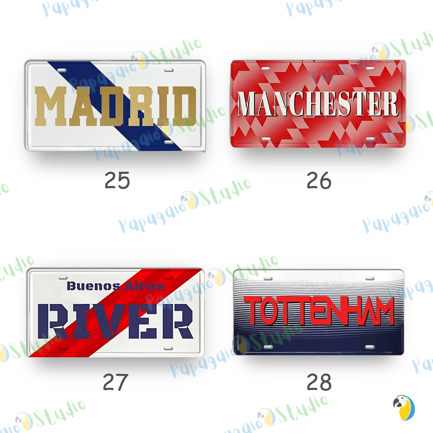 Football Jersey License Plate • Milan Barcelona Madrid Munich Manchester City Colors 15x30cm Tin Sign • Soccer Team Metal Print Wall Hanging • Papagaio Studio Design Shop
