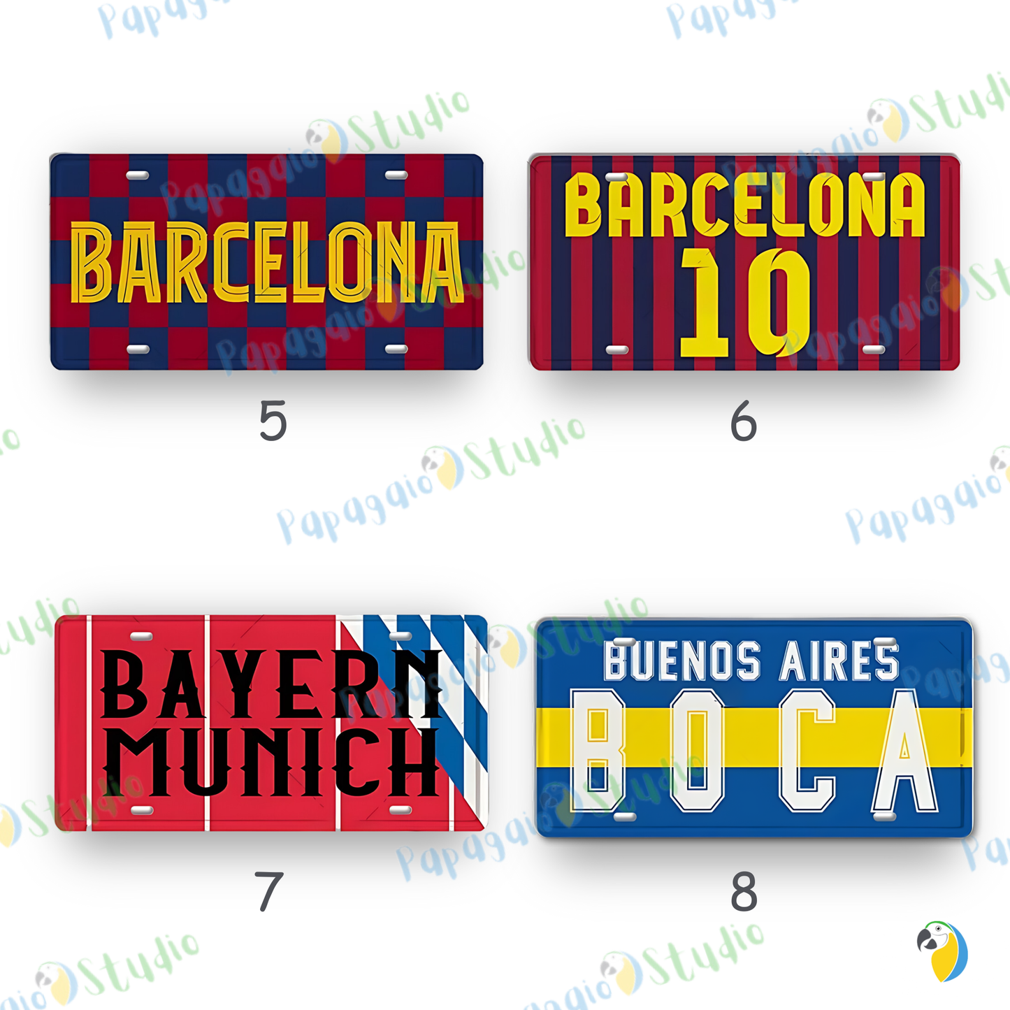 Football Jersey License Plate • Milan Barcelona Madrid Munich Manchester City Colors 15x30cm Tin Sign • Soccer Team Metal Print Wall Hanging • Papagaio Studio Design Shop