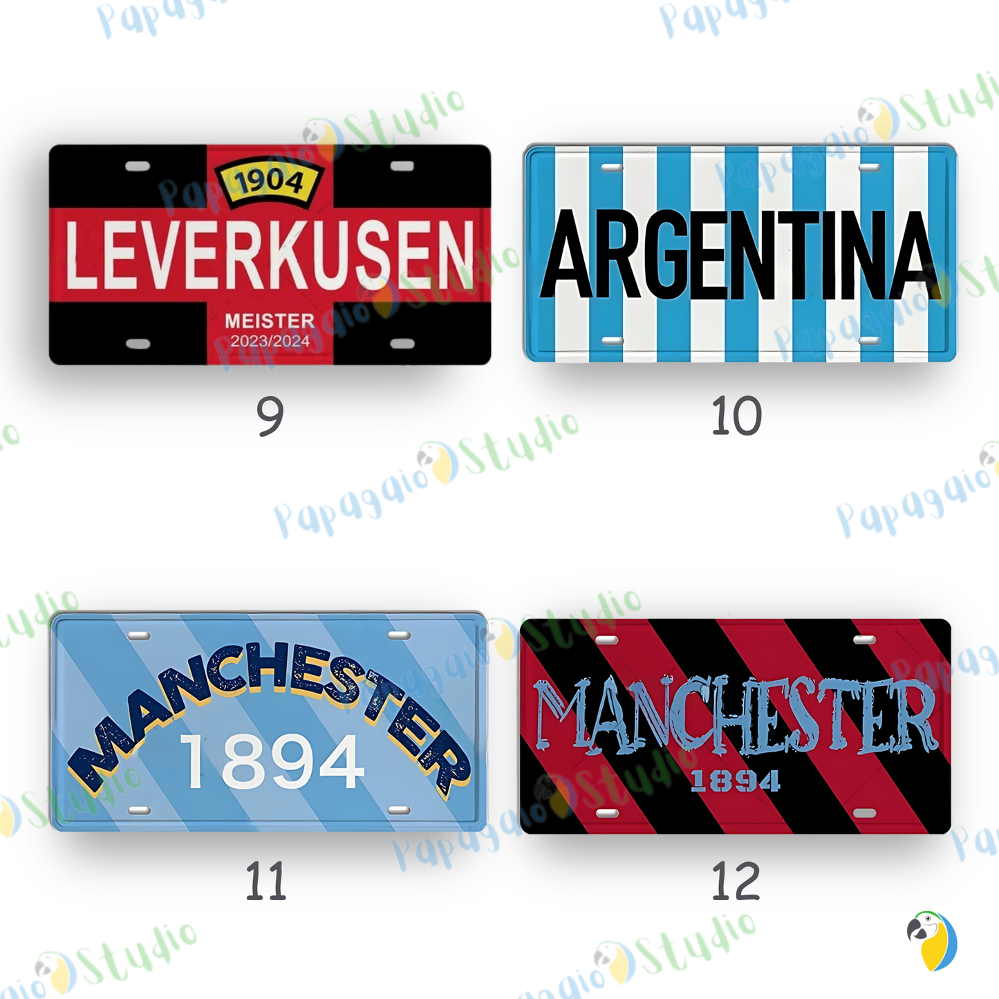 Football Jersey License Plate • Milan Barcelona Madrid Munich Manchester City Colors 15x30cm Tin Sign • Soccer Team Metal Print Wall Hanging • Papagaio Studio Design Shop