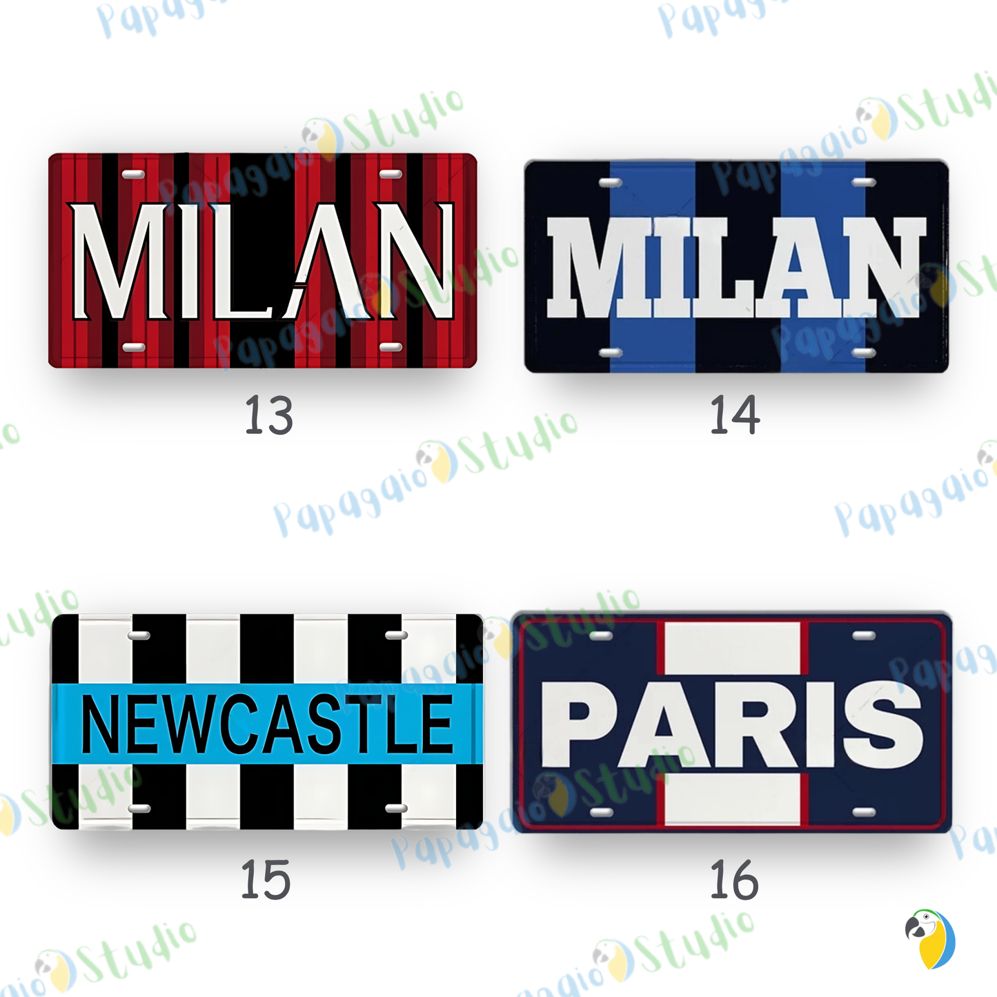 Football Jersey License Plate • Milan Barcelona Madrid Munich Manchester City Colors 15x30cm Tin Sign • Soccer Team Metal Print Wall Hanging • Papagaio Studio Design Shop