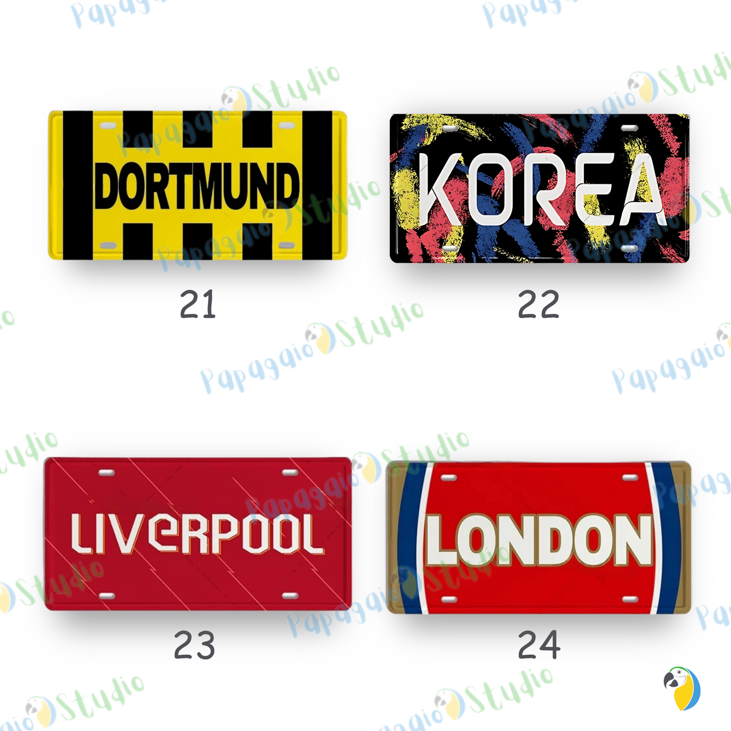 Football Jersey License Plate • Milan Barcelona Madrid Munich Manchester City Colors 15x30cm Tin Sign • Soccer Team Metal Print Wall Hanging • Papagaio Studio Design Shop