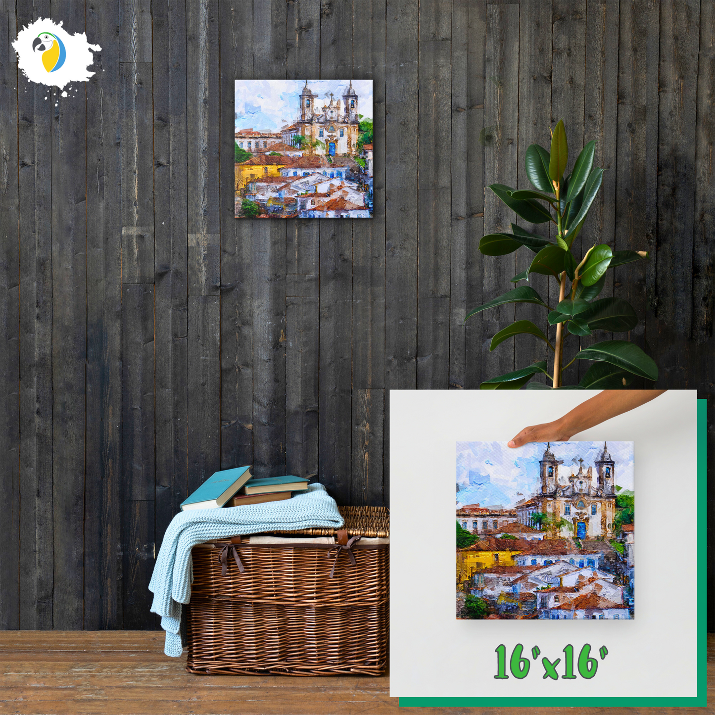 Painting Of Brazilian Village Ouro Preto | Brazil Minas Gerais Digital Thin Canvas Print Retro Decor | Impressionist Vintage Wall Art | Papagaio Studio Shop