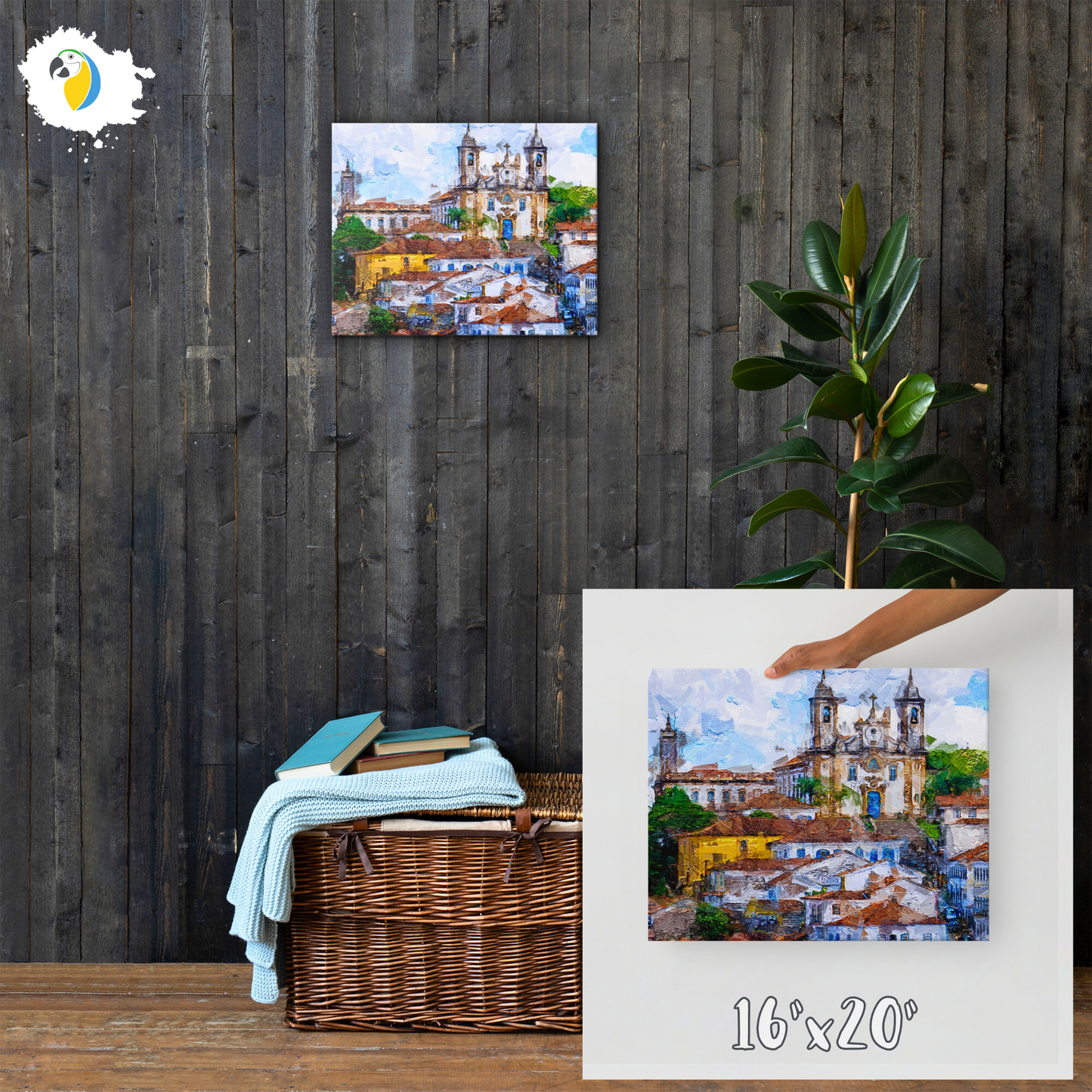 Painting Of Brazilian Village Ouro Preto | Brazil Minas Gerais Digital Thin Canvas Print Retro Decor | Impressionist Vintage Wall Art | Papagaio Studio Shop