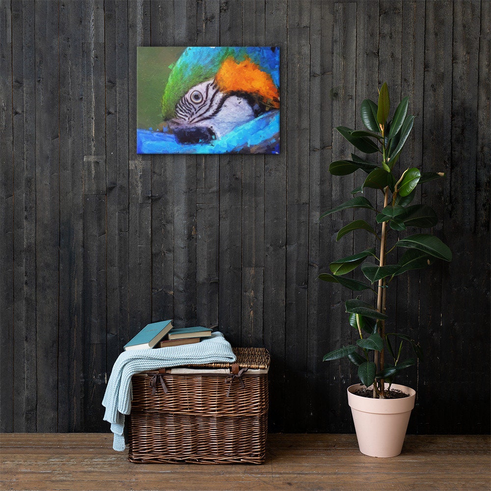 Brazilian Impressionist Painting | Macaw Wall-Art Print On Canvas | Gift for Bird Lovers