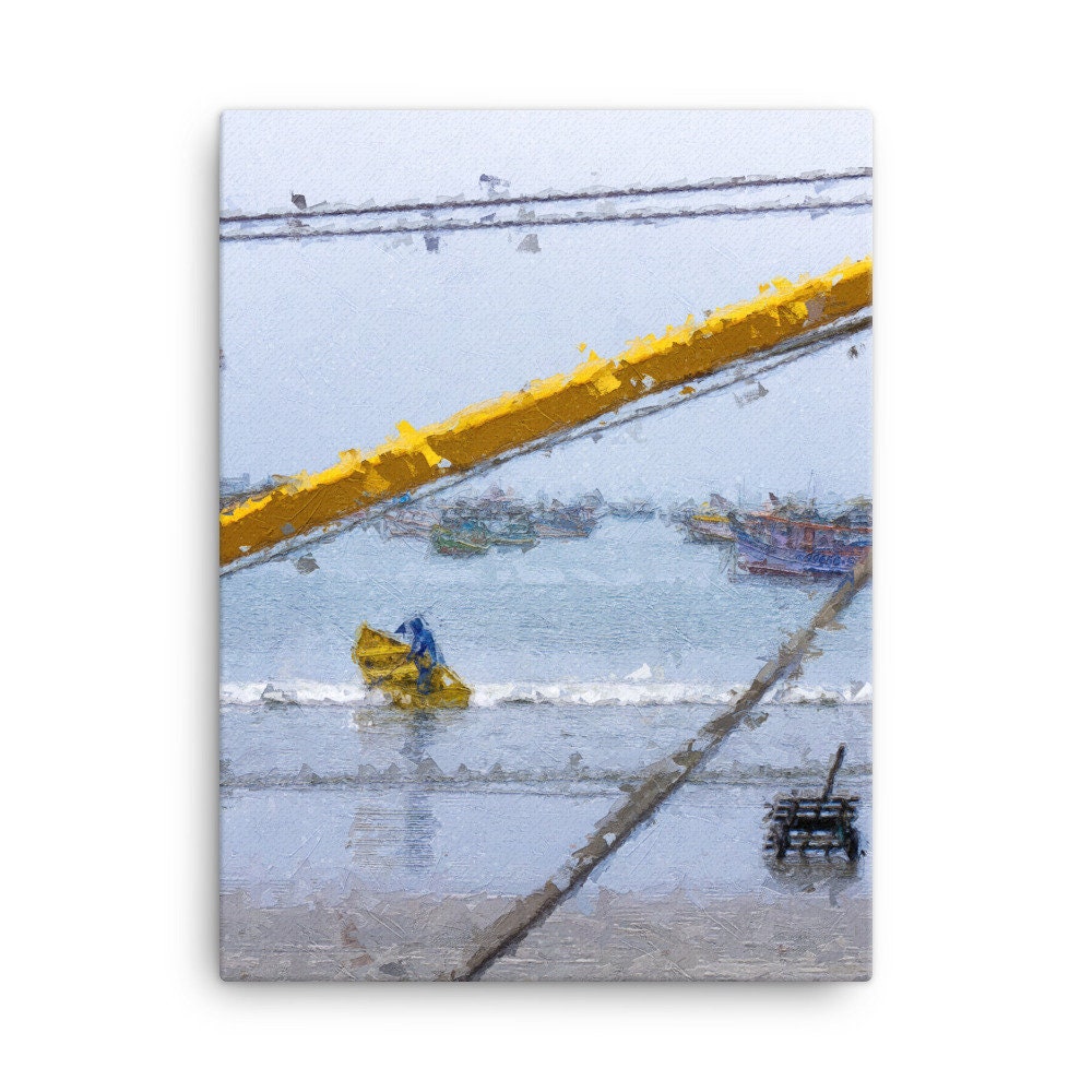 Brazilian Art | Fisherman Impressionist Painting | Wall Art Canvas Digital Print