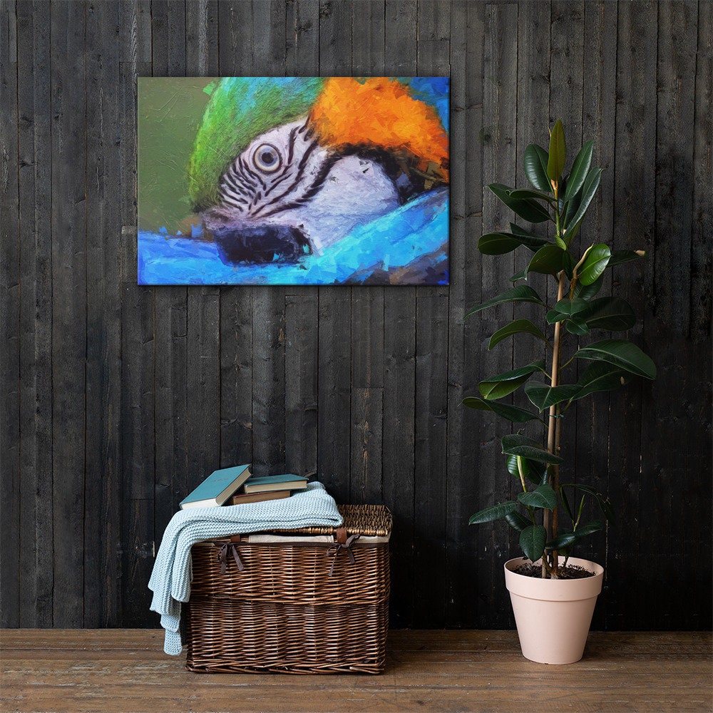 Brazilian Impressionist Painting | Macaw Wall-Art Print On Canvas | Gift for Bird Lovers