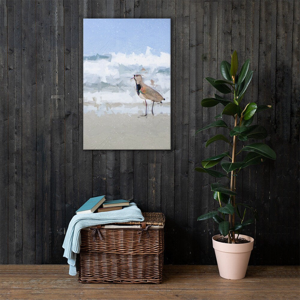 Beach & Coastal Impressionist Painting Of Lapwing Bird At Seaside ∙ Brazil Animal Tropical Decor Unframed Canvas ∙ Brazilian Classic Modern Digital Print ∙ Ready To Hang Wall Art ∙ Papagaio Studio Online Shop