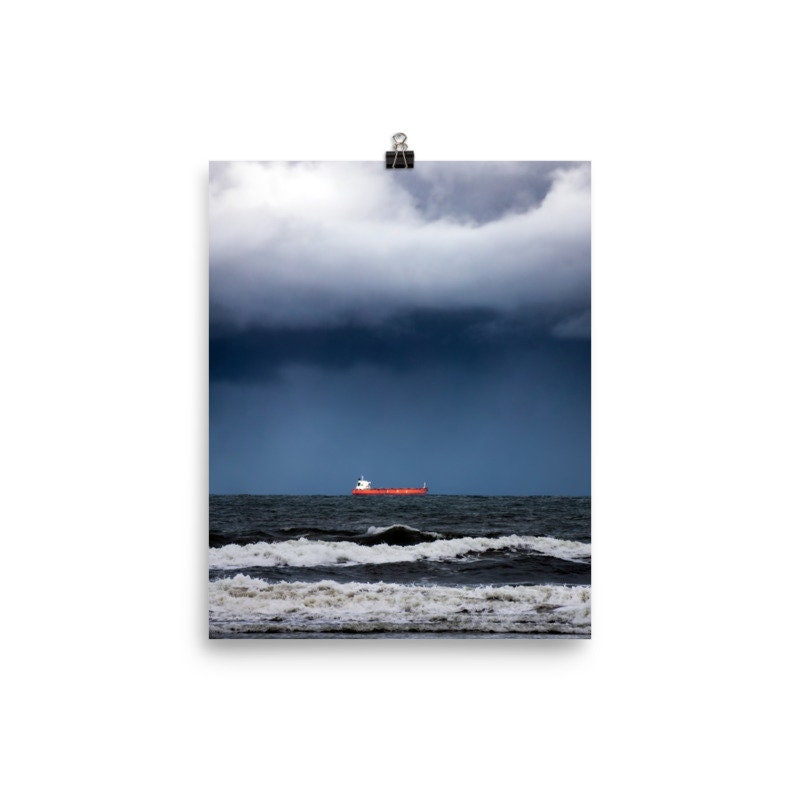 Ocean Photography • Brazil Santos Port In São Paulo Cruise Ship Nautical Art • Brazilian Rain Seaside Beach Cold Colors Fine-Art Print • Papagaio Studio