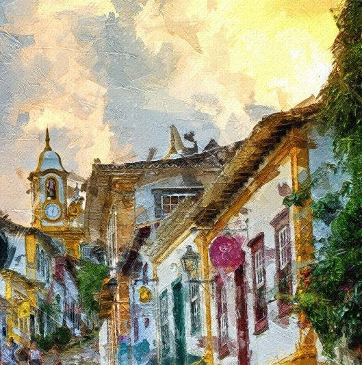 Impressionist Brazilian Painting | Yellow Sky Canvas Print | Minas Gerais Wall Art | PapagaioStudio Etsy Shop