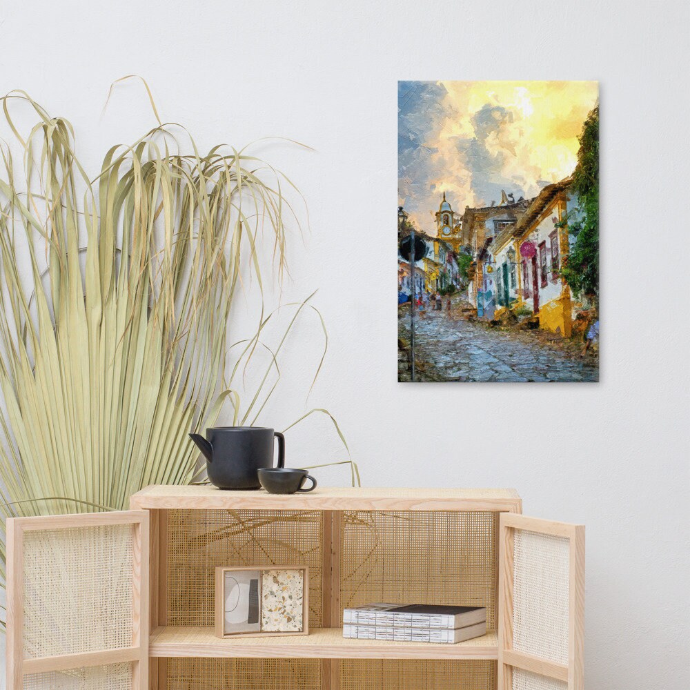 Impressionist Brazilian Painting | Yellow Sky Canvas Print | Minas Gerais Wall Art | PapagaioStudio Etsy Shop