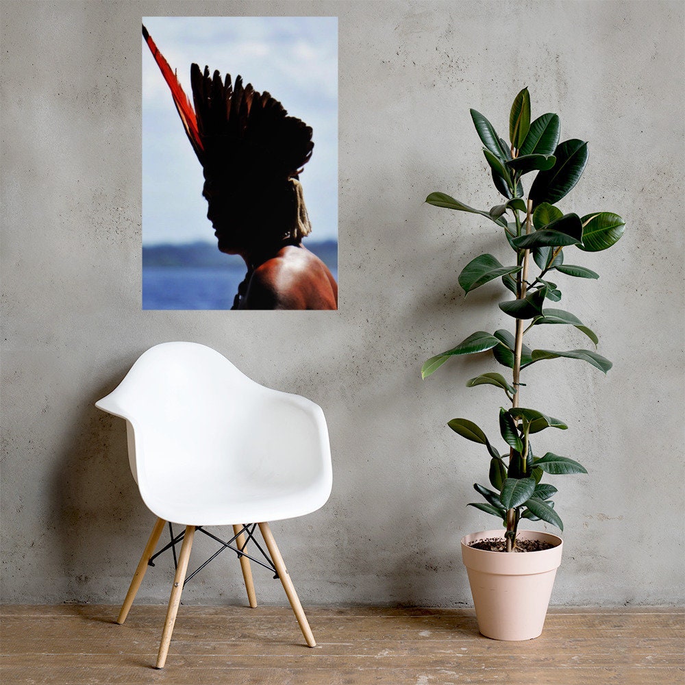 Silhouette Photography Print Of Indigenous Man From The Amazon In Brazil | Photo Paper Unframed Poster