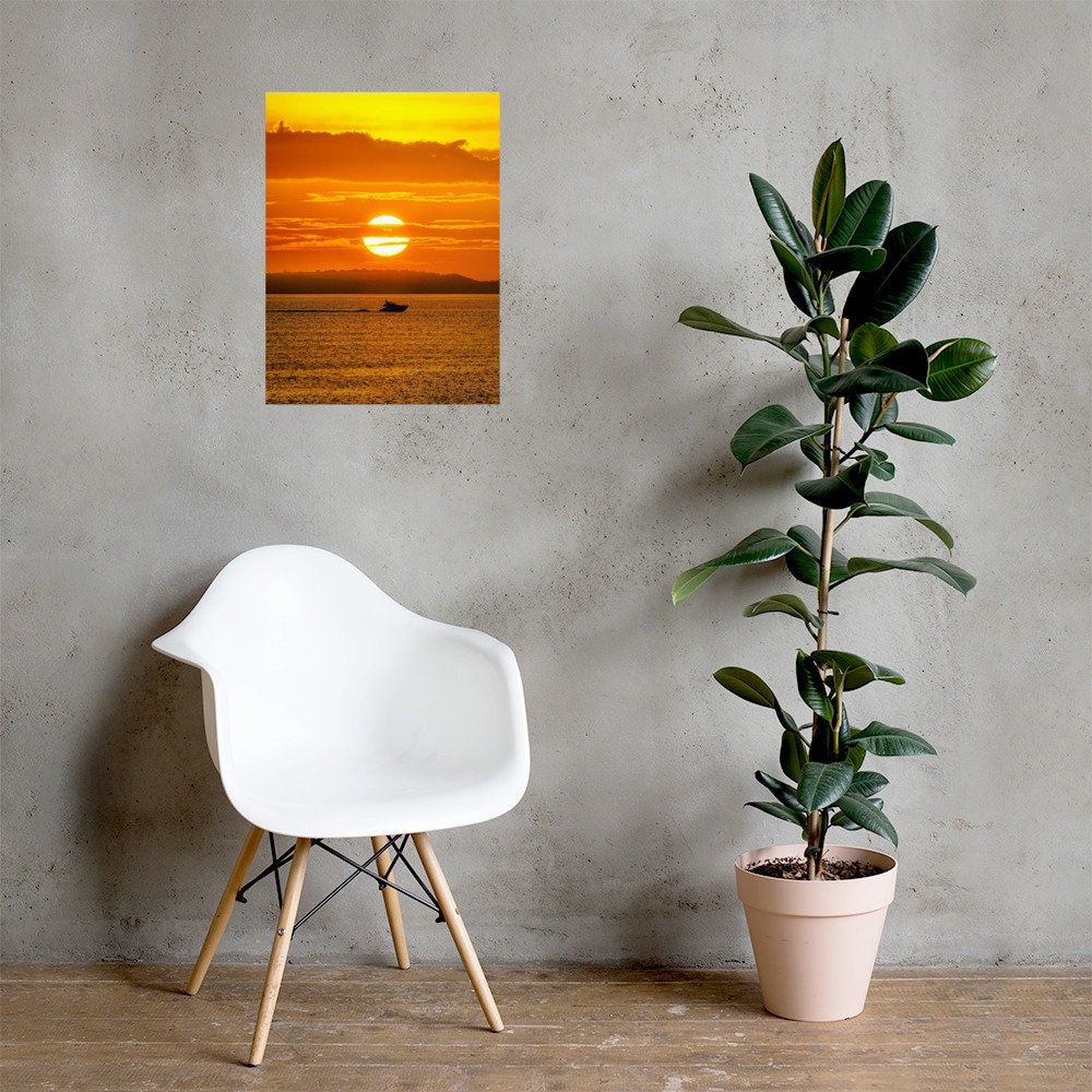Sunset Over Amazon River, Nautical Photo Paper Poster | Warm Colors Photography Fine-Art Print