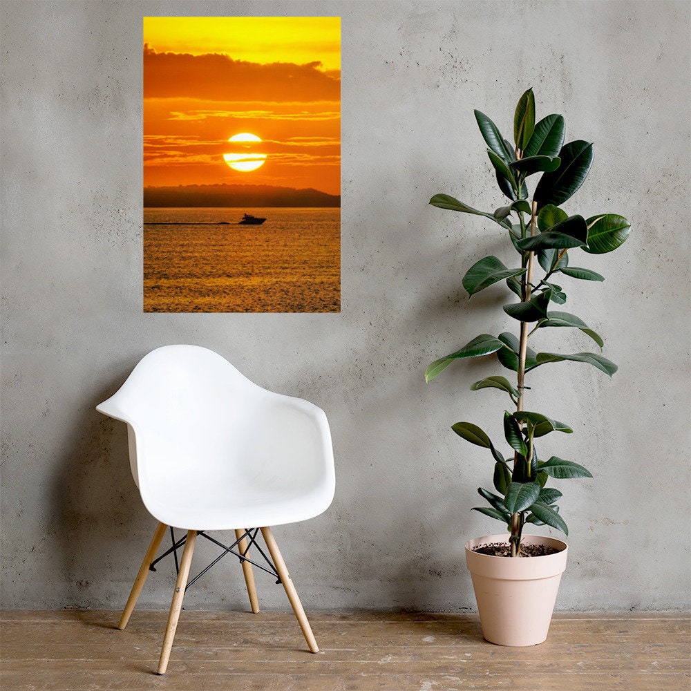 Sunset Over Amazon River, Nautical Photo Paper Poster | Warm Colors Photography Fine-Art Print