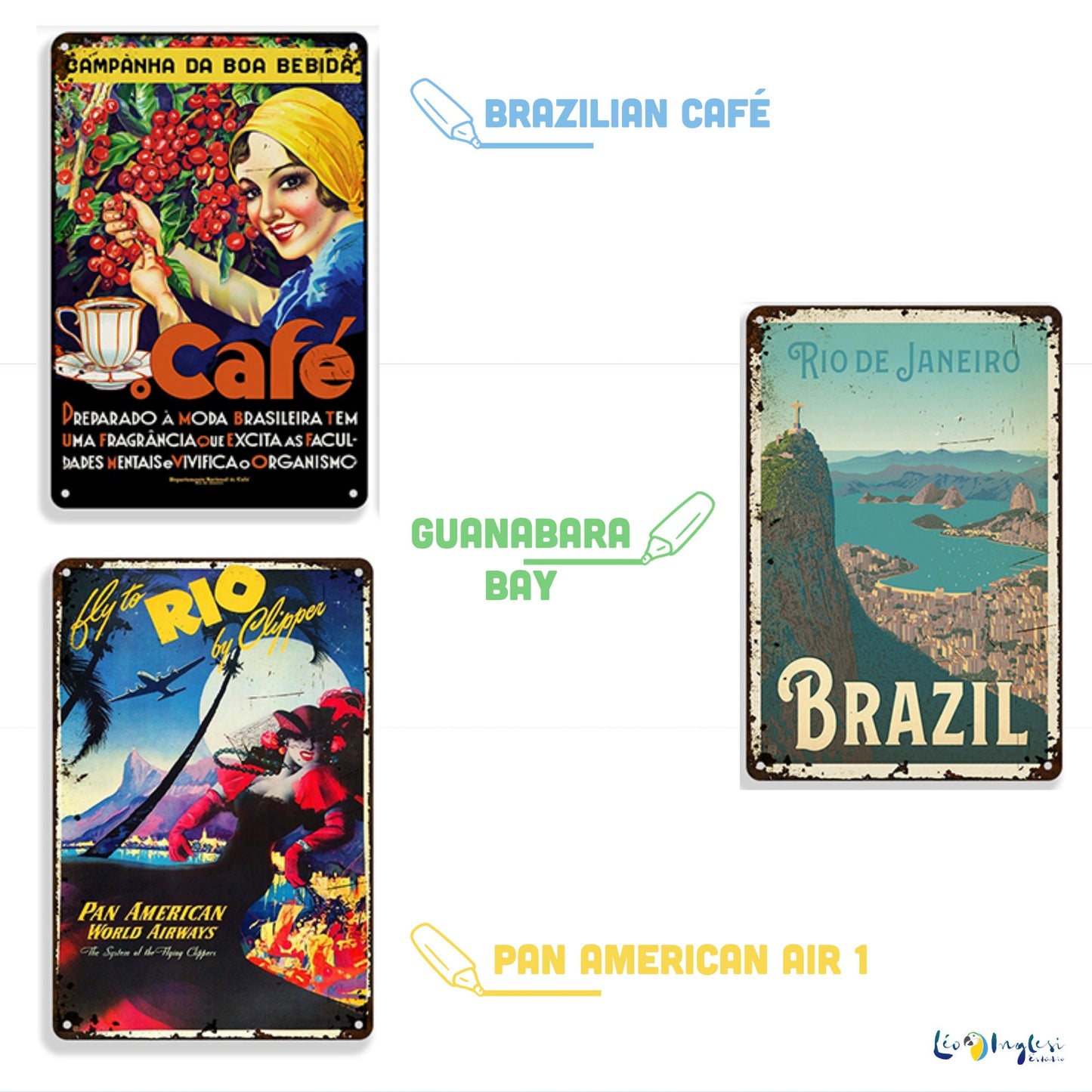 Brazil Vintage Metal Sign | Retro Wall Art Of Rio De Janeiro | Tropical Decoration Metal Plaque | Brazilian Rusty Decorative Sign | Leo Inglesi Studio Etsy Shop