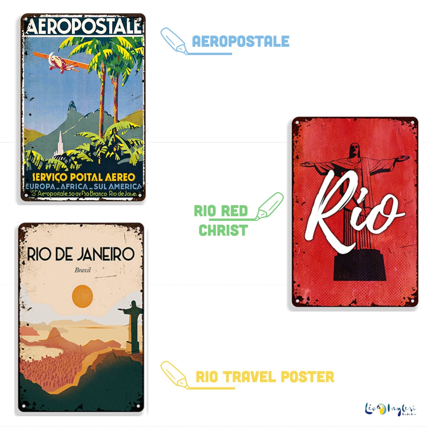 Brazil Vintage Metal Sign | Retro Wall Art Of Rio De Janeiro | Tropical Decoration Metal Plaque | Brazilian Rusty Decorative Sign | Leo Inglesi Studio Etsy Shop