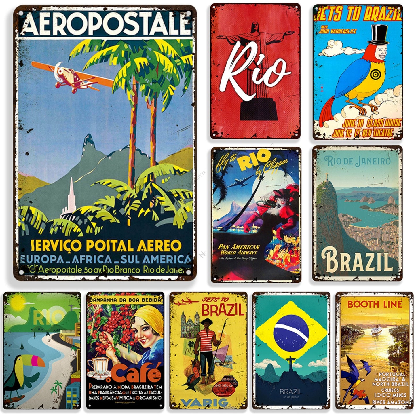 Brazil Vintage Metal Sign | Retro Wall Art Of Rio De Janeiro | Tropical Decoration Metal Plaque | Brazilian Rusty Decorative Sign