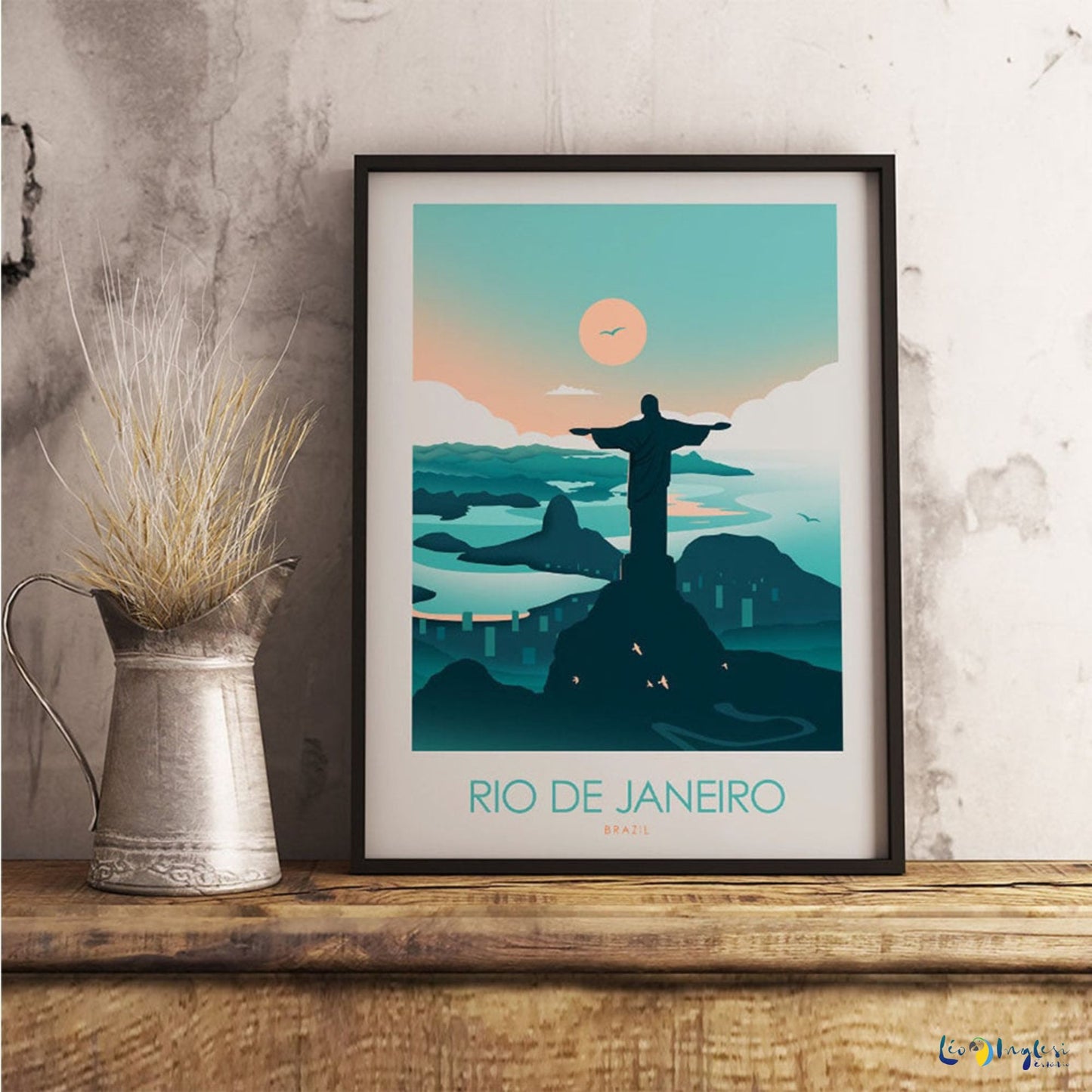 Rio De Janeiro Vintage Travel Poster | Premium Canvas Green, Blue, and Orange Brazilian Wall Art Print Of Rio, Brazil, South America