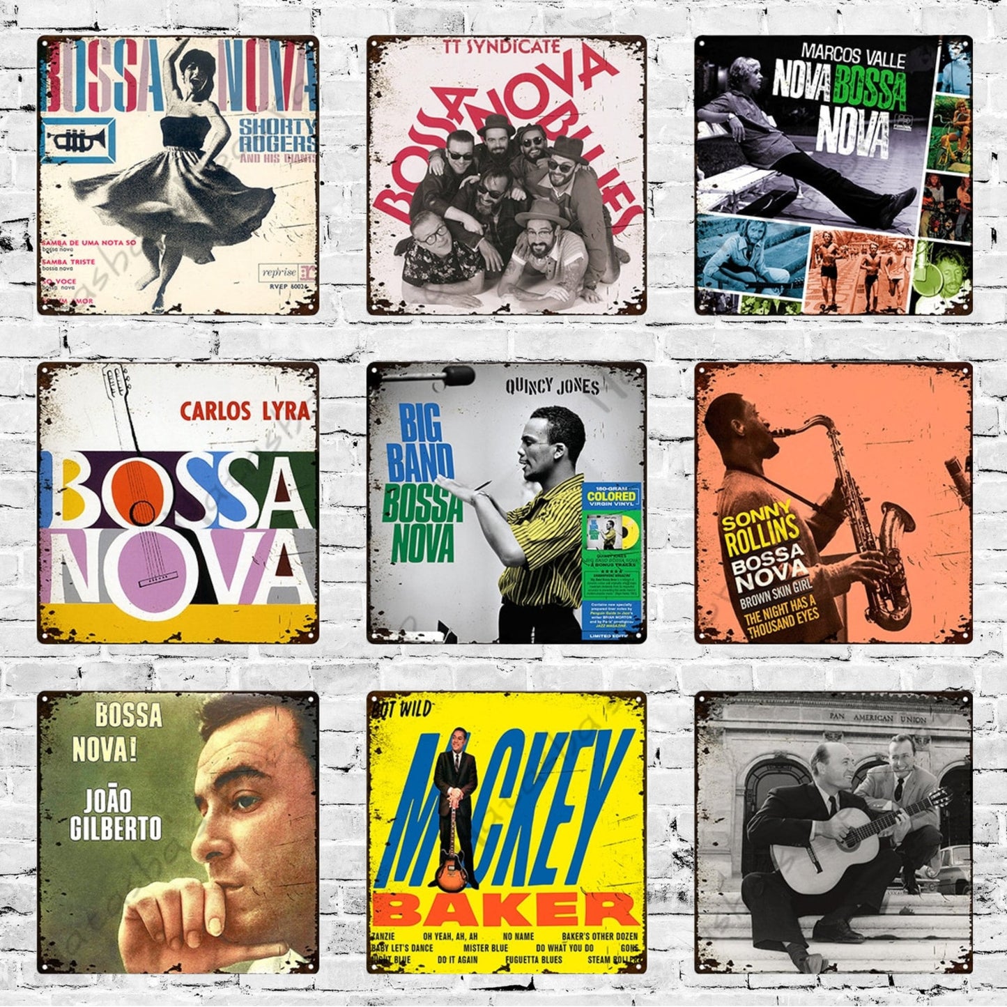 Bossa Nova Metal Sign | Brazilian 50s Music Rusty Square Tin Poster | Brazil Jazz Vintage Print Plaque For Bar Club Cafe & Wall Decor | Papagaio Studio Etsy Shop