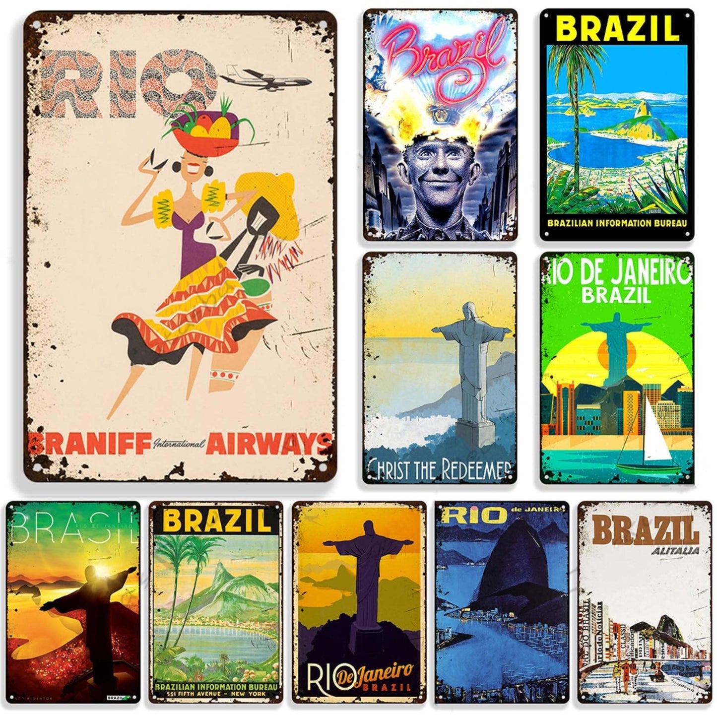 Brazil Retro Metal Print | Travel Vintage Tin Sign | Decorative Brazilian Poster For Home Bar Cafe Mens Cave | Tropical Wall Decor Plaque | Papagaio Studio Etsy Shop
