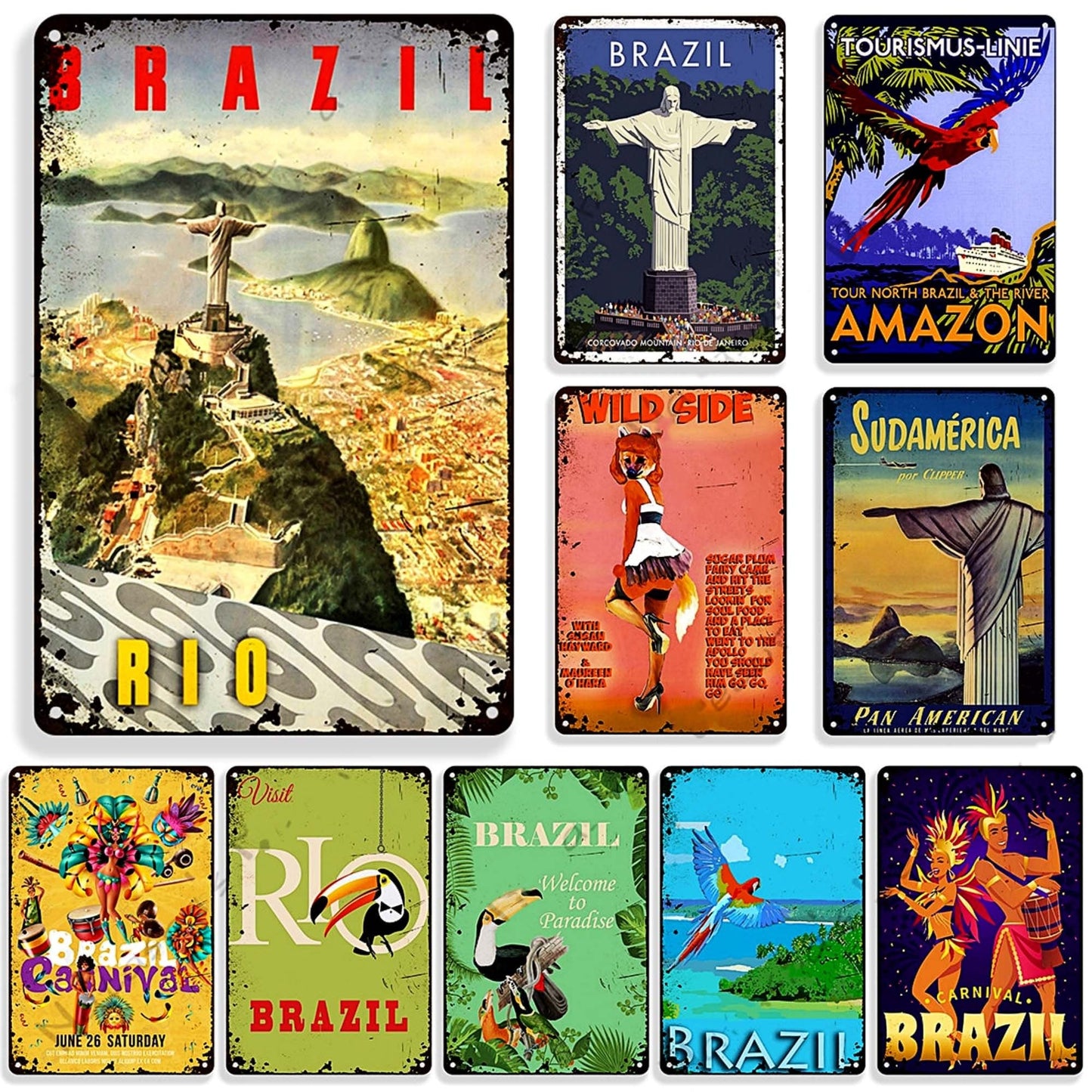 Brazil Retro Metal Print | Travel Vintage Tin Sign | Decorative Brazilian Poster For Home Bar Cafe Mens Cave | Tropical Wall Decor Plaque