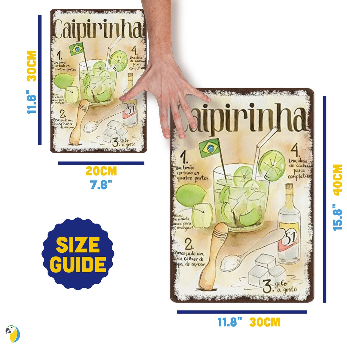 Metal Print Of Brazil Caipirinha Cocktail Cachaca Recipe | Brazilian Vintage Tin Sign | Retro Wall Art For Kitchen Bar Coffee Shop | Papagaio Studio Etsy Shop