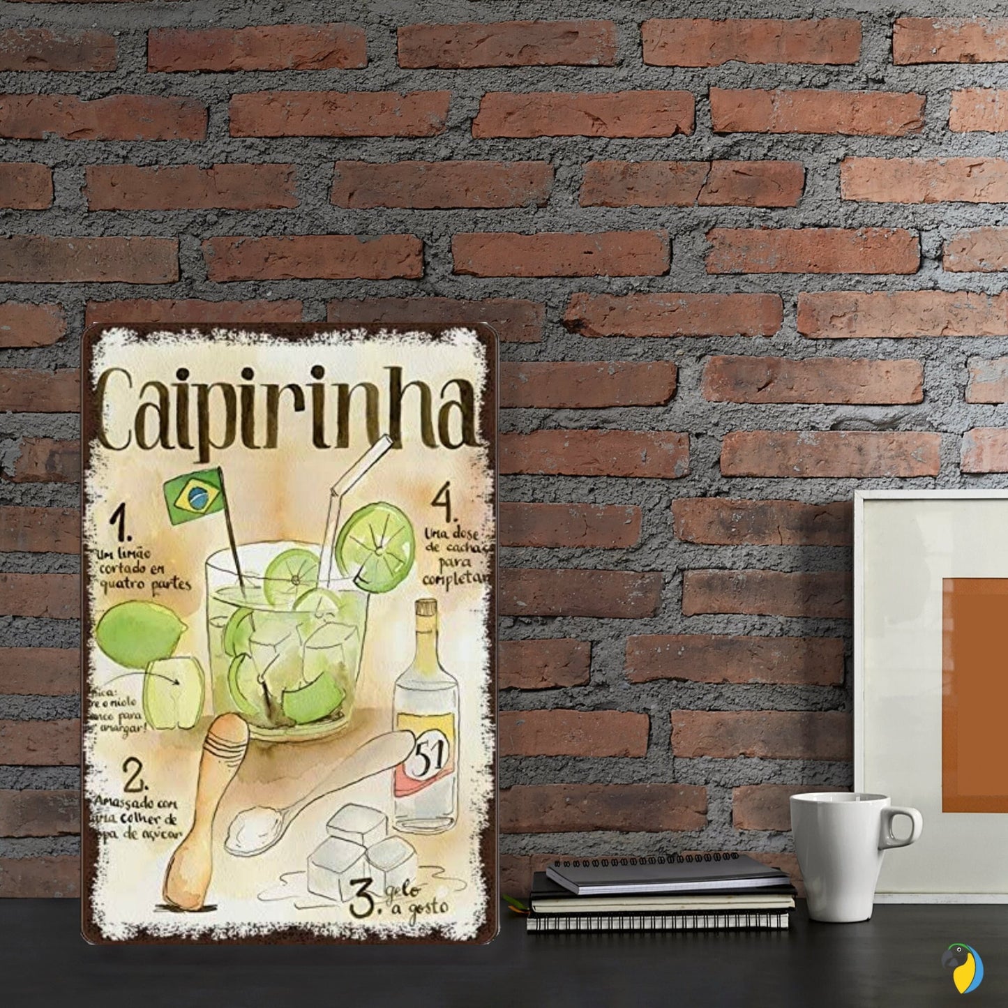 Metal Print Of Brazil Caipirinha Cocktail Cachaca Recipe | Brazilian Vintage Tin Sign | Retro Wall Art For Kitchen Bar Coffee Shop