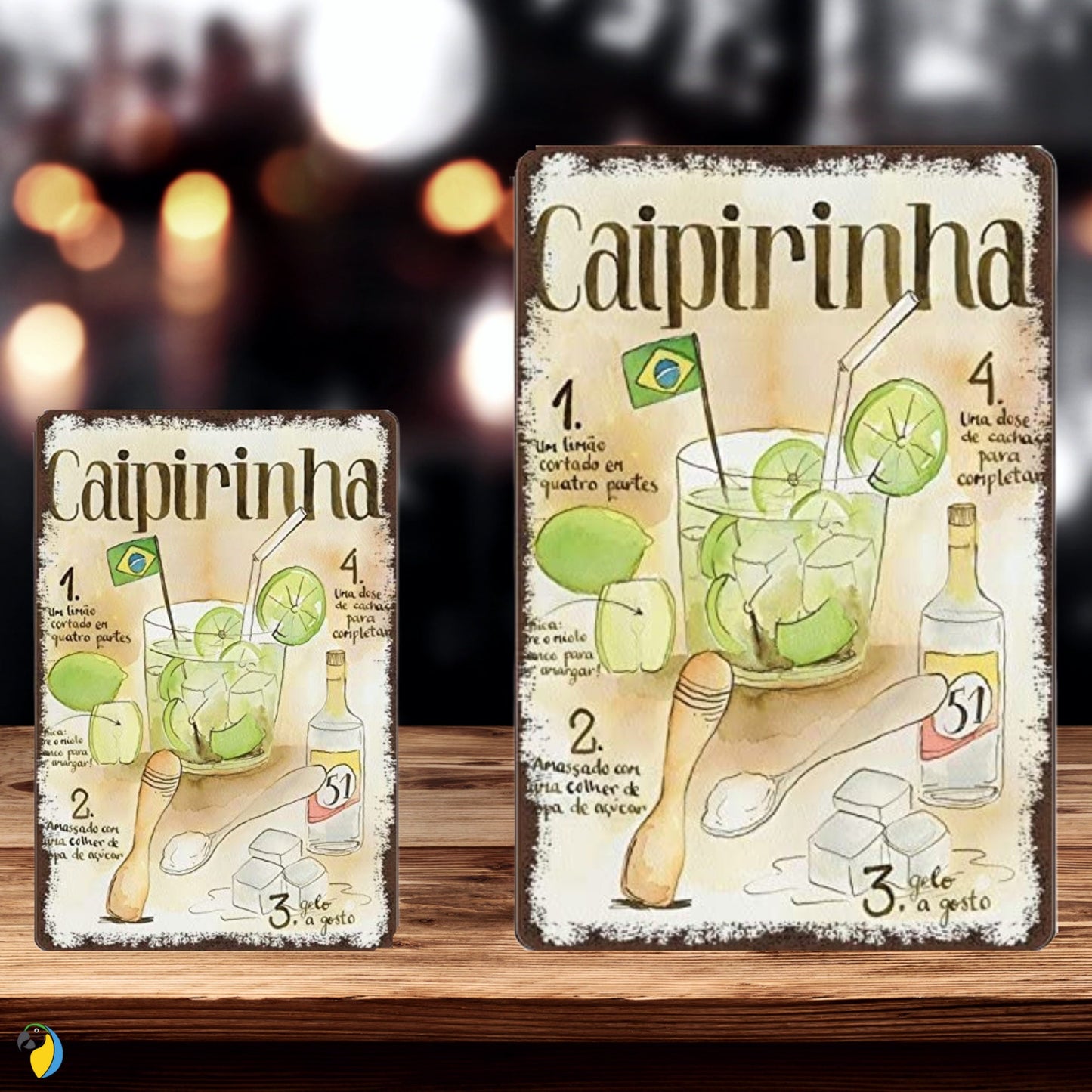 Metal Print Of Brazil Caipirinha Cocktail Cachaca Recipe | Brazilian Vintage Tin Sign | Retro Wall Art For Kitchen Bar Coffee Shop | Papagaio Studio Etsy Shop
