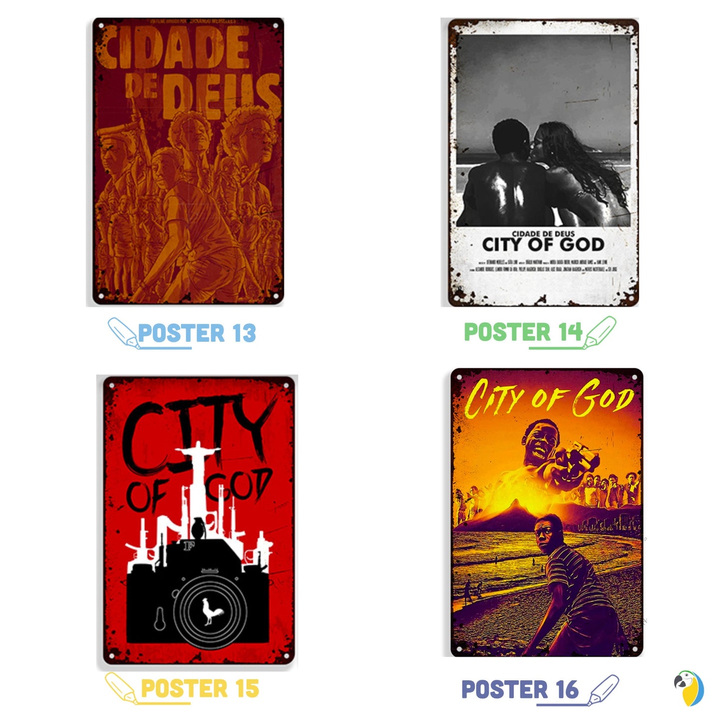 Metal Print Of Brazilian Film Cidade de Deus | Brazil Tin Sign For Indie Movie Fan | City Of God Retro Metal Plaque | Wall Art For TV Room Bar Decor | Papagaio Studio Etsy Shop