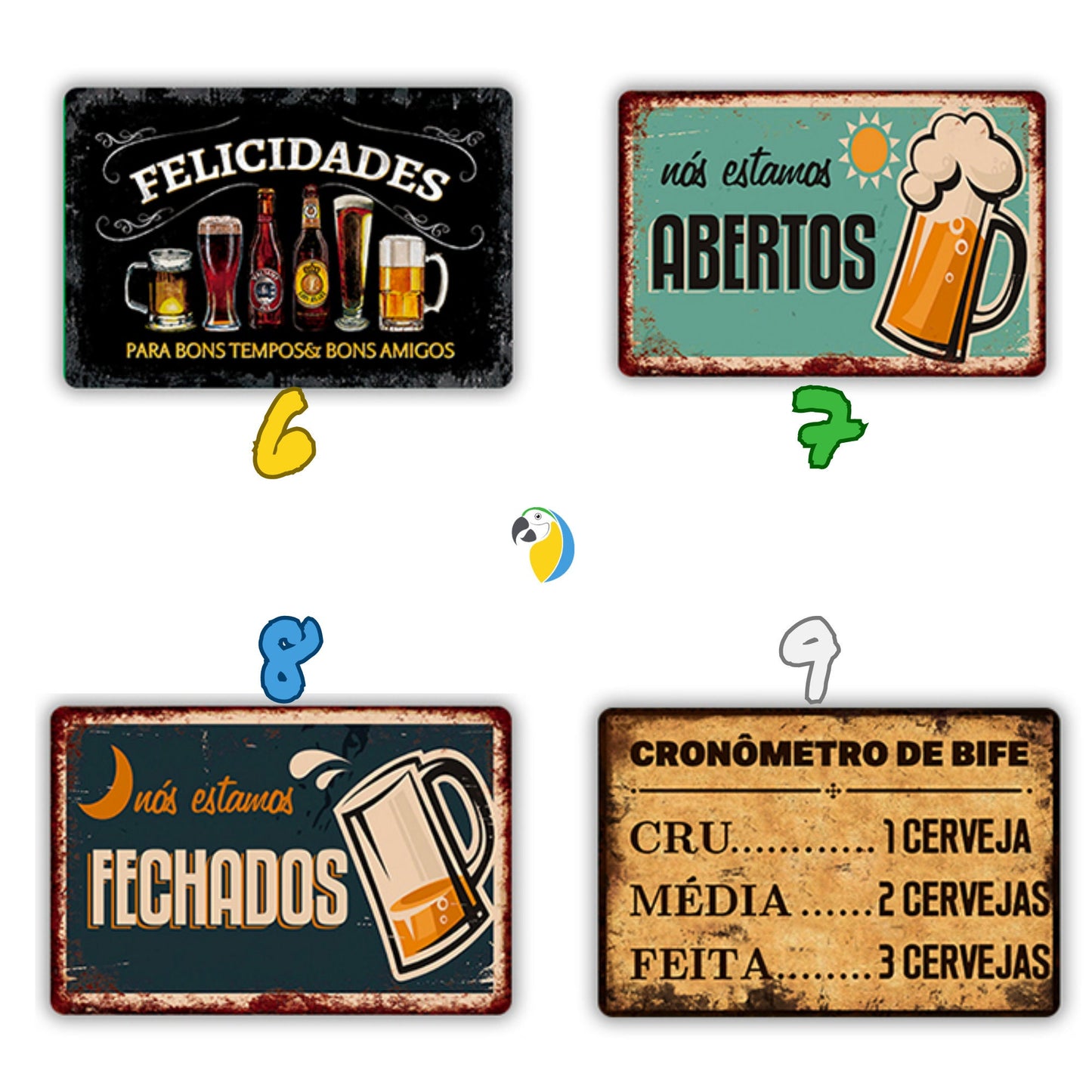 Funny Bar Signs In Brazilian Portuguese | Wine Beer Metal Prints For Brazil-Themed Kitchen Decor | Alcohol Drinking Vintage Tin Plaques | Papagaio Studio Etsy Shop