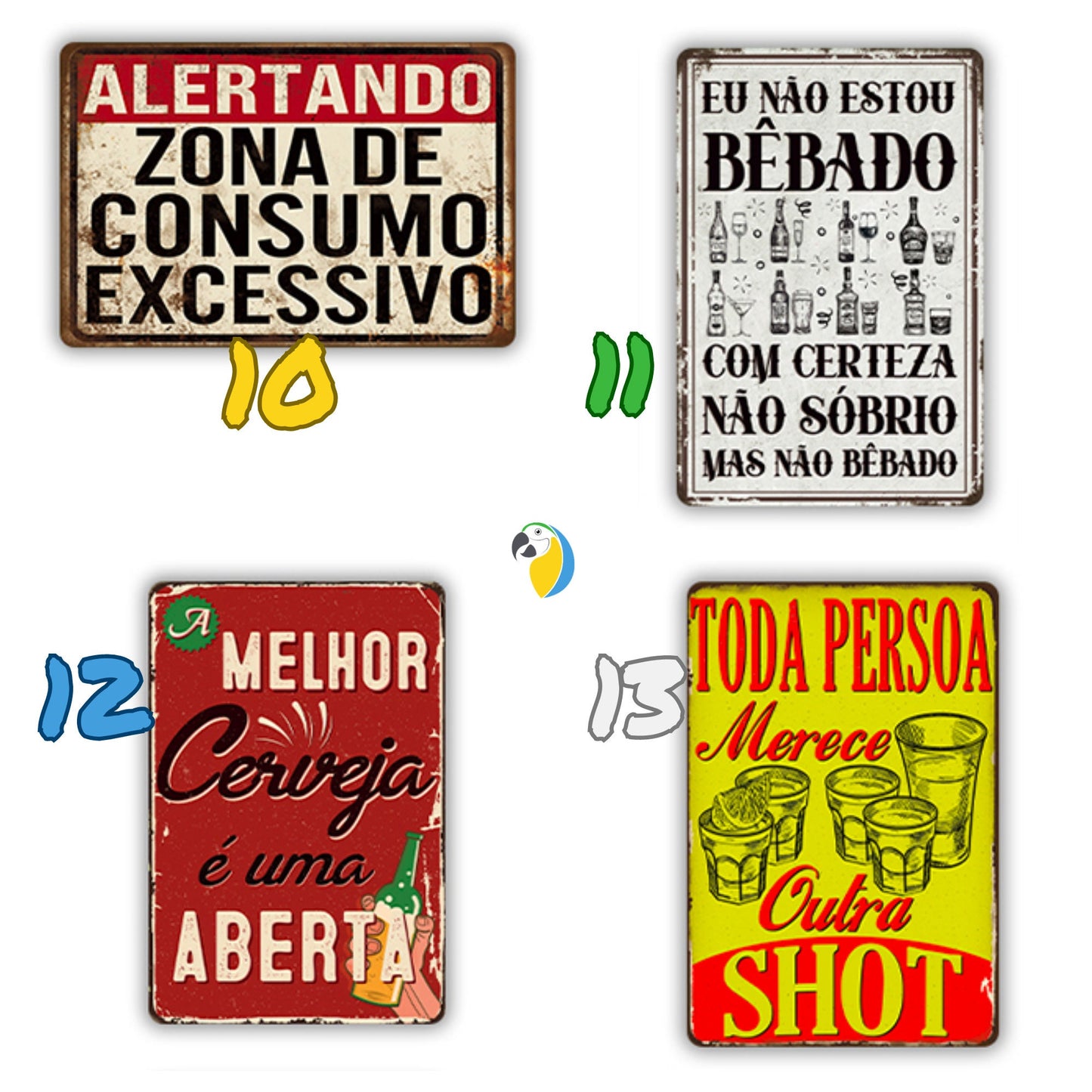 Funny Bar Signs In Brazilian Portuguese | Wine Beer Metal Prints For Brazil-Themed Kitchen Decor | Alcohol Drinking Vintage Tin Plaques | Papagaio Studio Etsy Shop