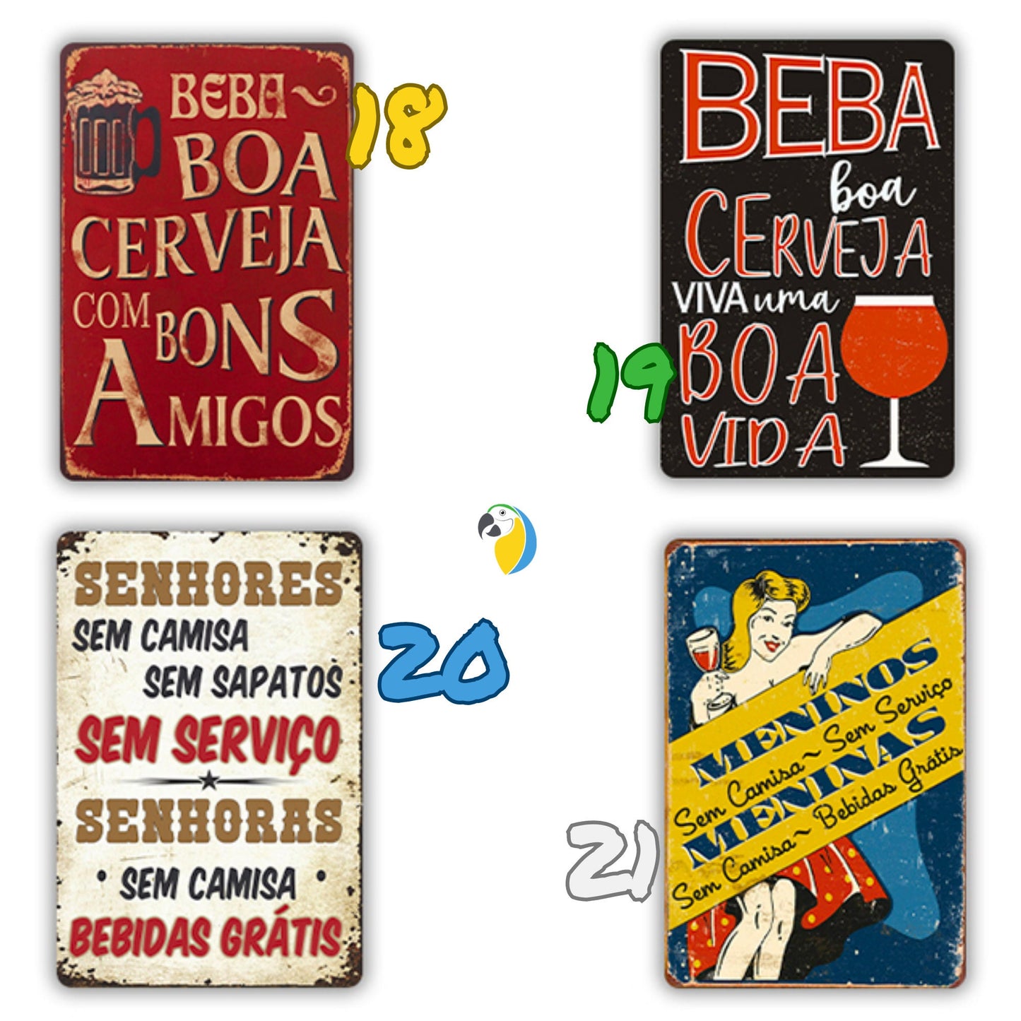Funny Bar Signs In Brazilian Portuguese | Wine Beer Metal Prints For Brazil-Themed Kitchen Decor | Alcohol Drinking Vintage Tin Plaques | Papagaio Studio Etsy Shop