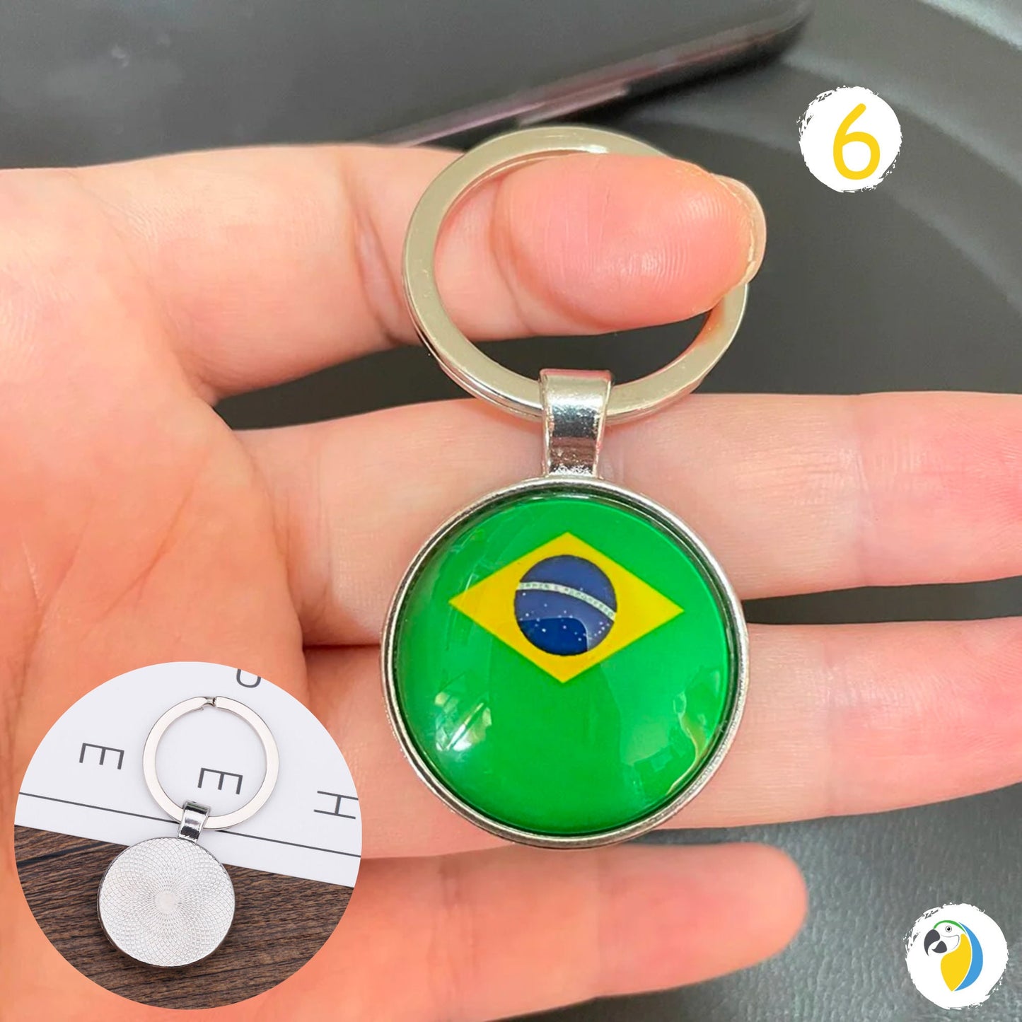 Brazil Flag Soccer Keychain | Brazilian Slippers Charm Keyring | Travel Souvenir Car Key Pendants | Football Double-Sided Print Jewelry Gift | Papagaio Studio Etsy Shop