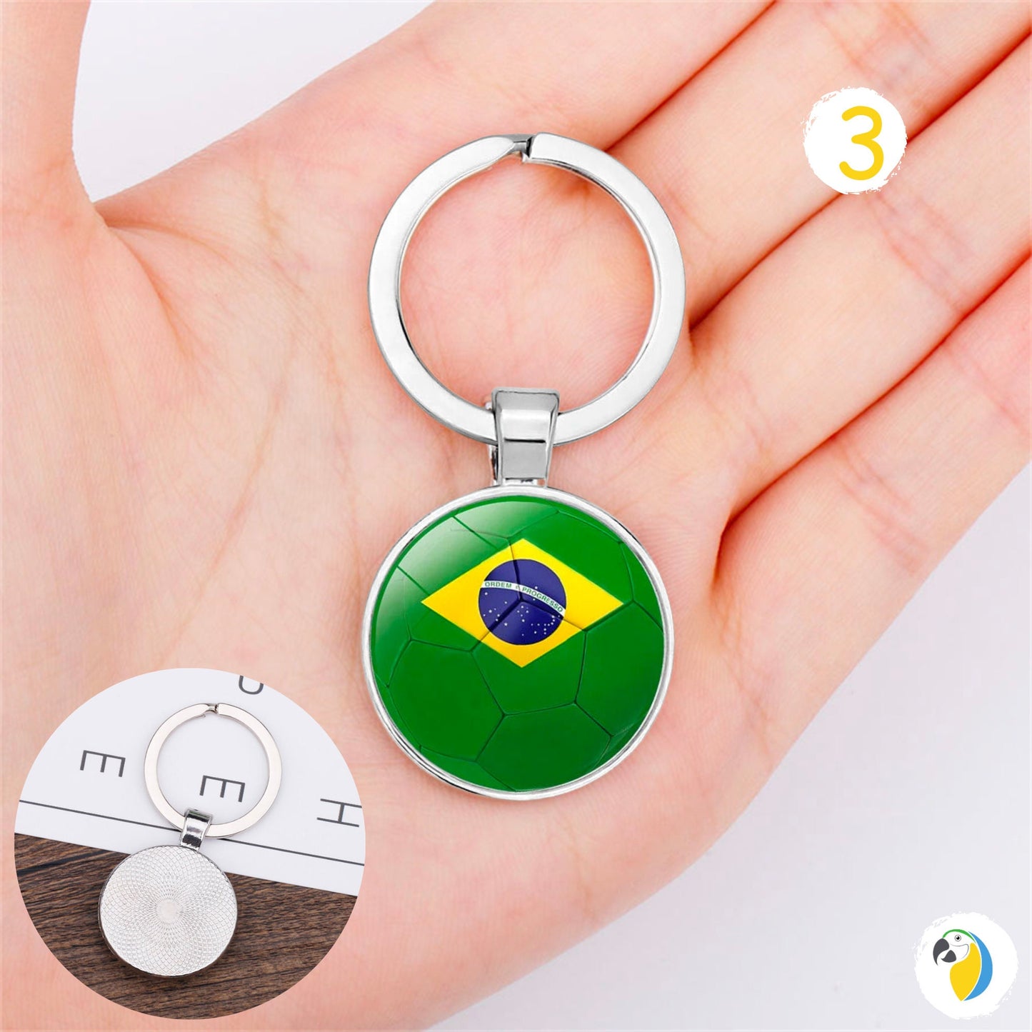 Brazil Flag Soccer Keychain | Brazilian Slippers Charm Keyring | Travel Souvenir Car Key Pendants | Football Double-Sided Print Jewelry Gift | Papagaio Studio Etsy Shop