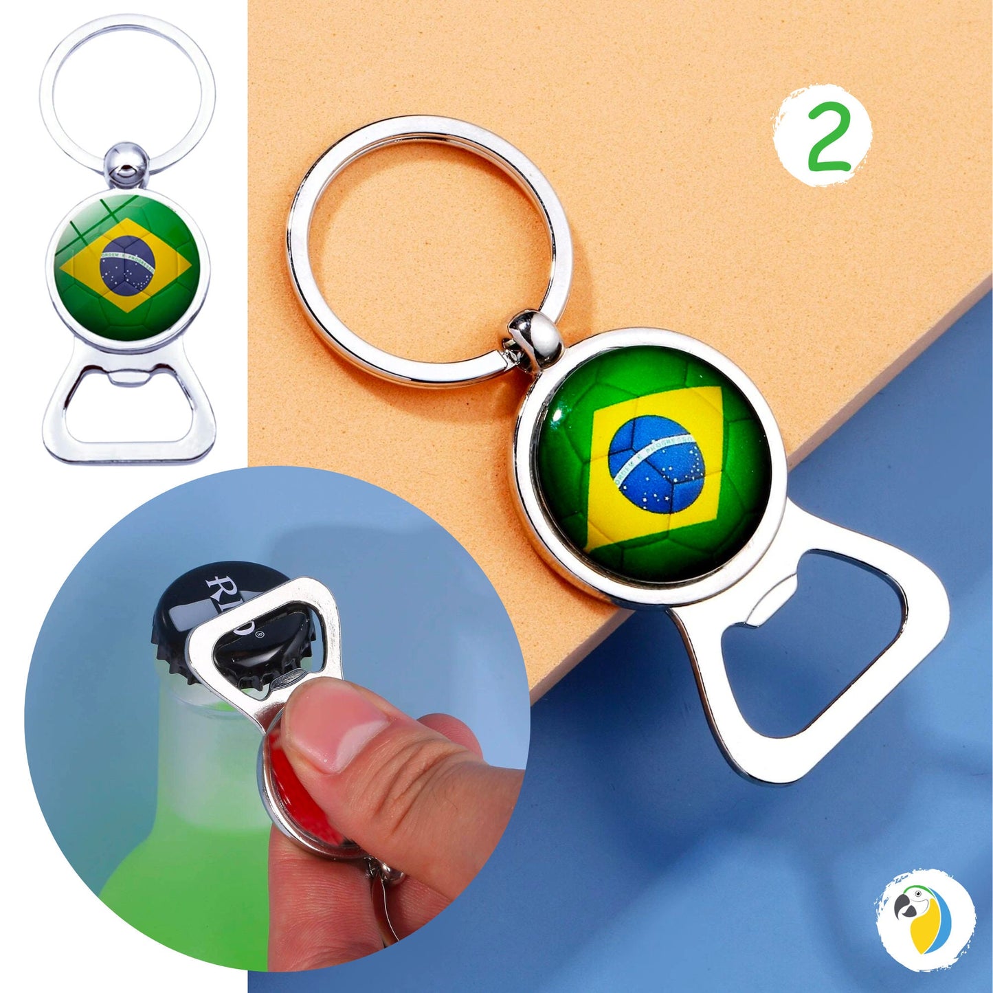 Brazil Flag Soccer Keychain | Brazilian Slippers Charm Keyring | Travel Souvenir Car Key Pendants | Football Double-Sided Print Jewelry Gift | Papagaio Studio Etsy Shop