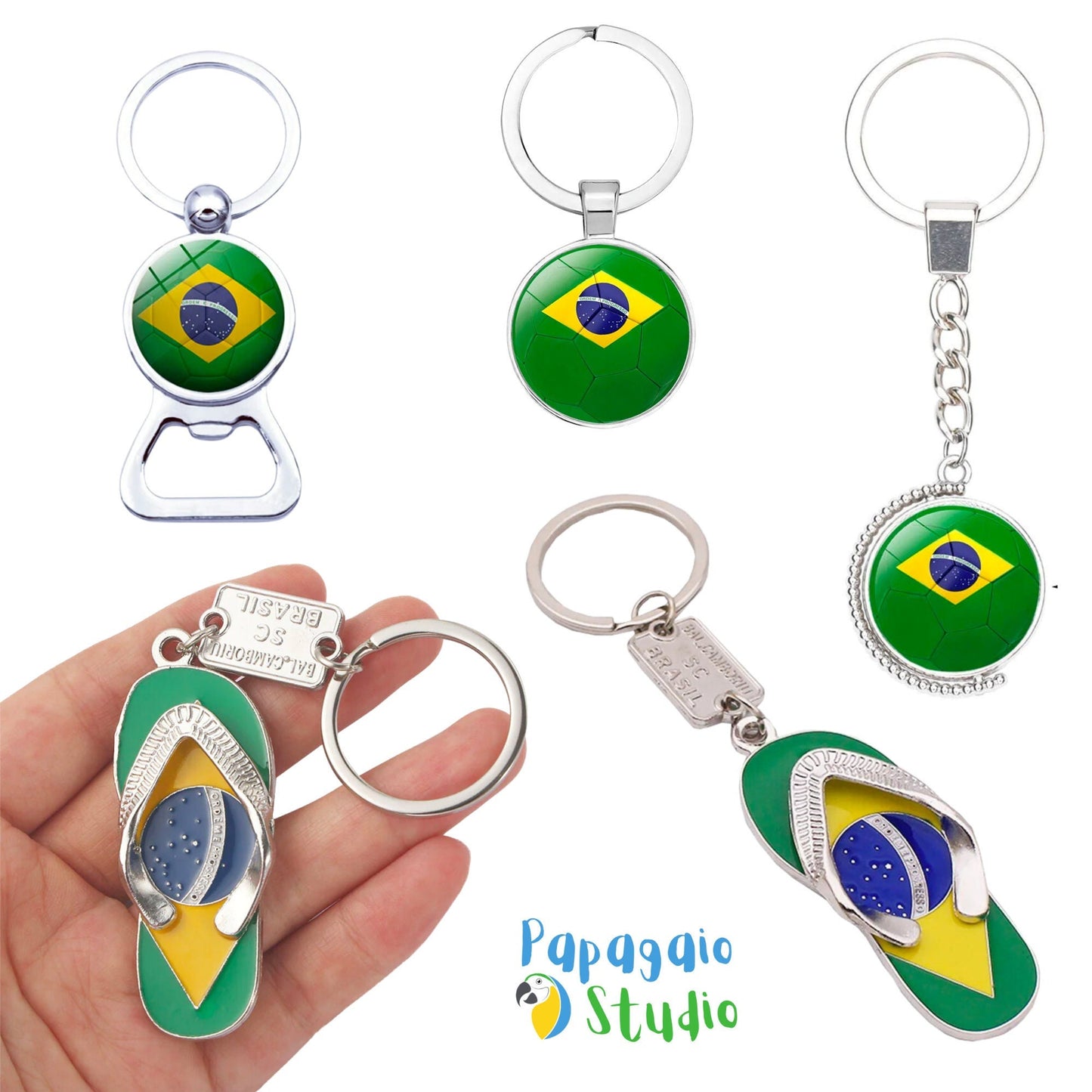 Brazil Flag Soccer Keychain | Brazilian Slippers Charm Keyring | Flip Flop Car Key Pendants Travel Souvenir | Football Print Jewelry Gift