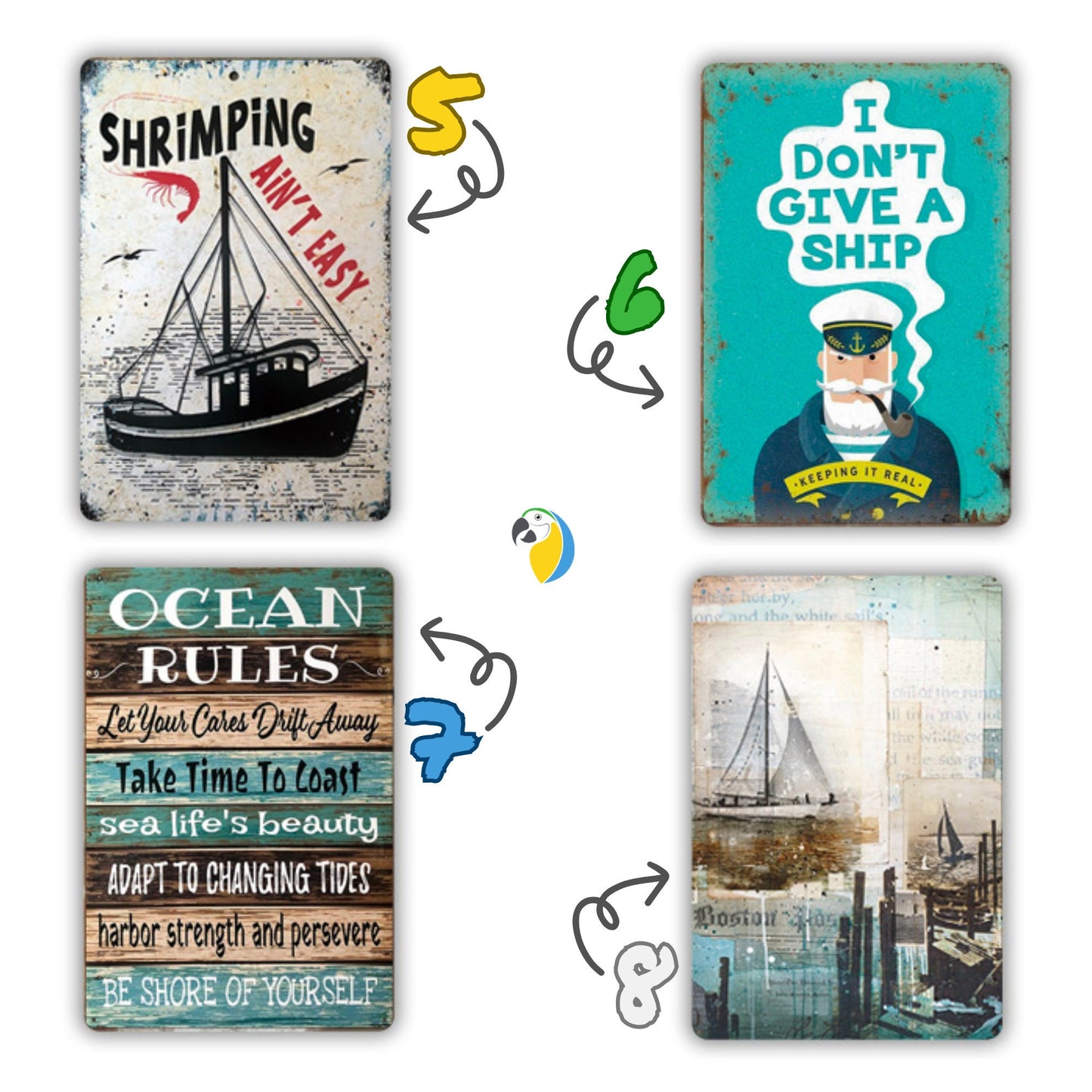 Sailing Vintage Metal Print | Retro Boat Tin Sign | Ocean Sail Decoration Plaque For Man Cave | Beach & Coastal Wall Art Decor | Papagaio Studio Etsy Shop