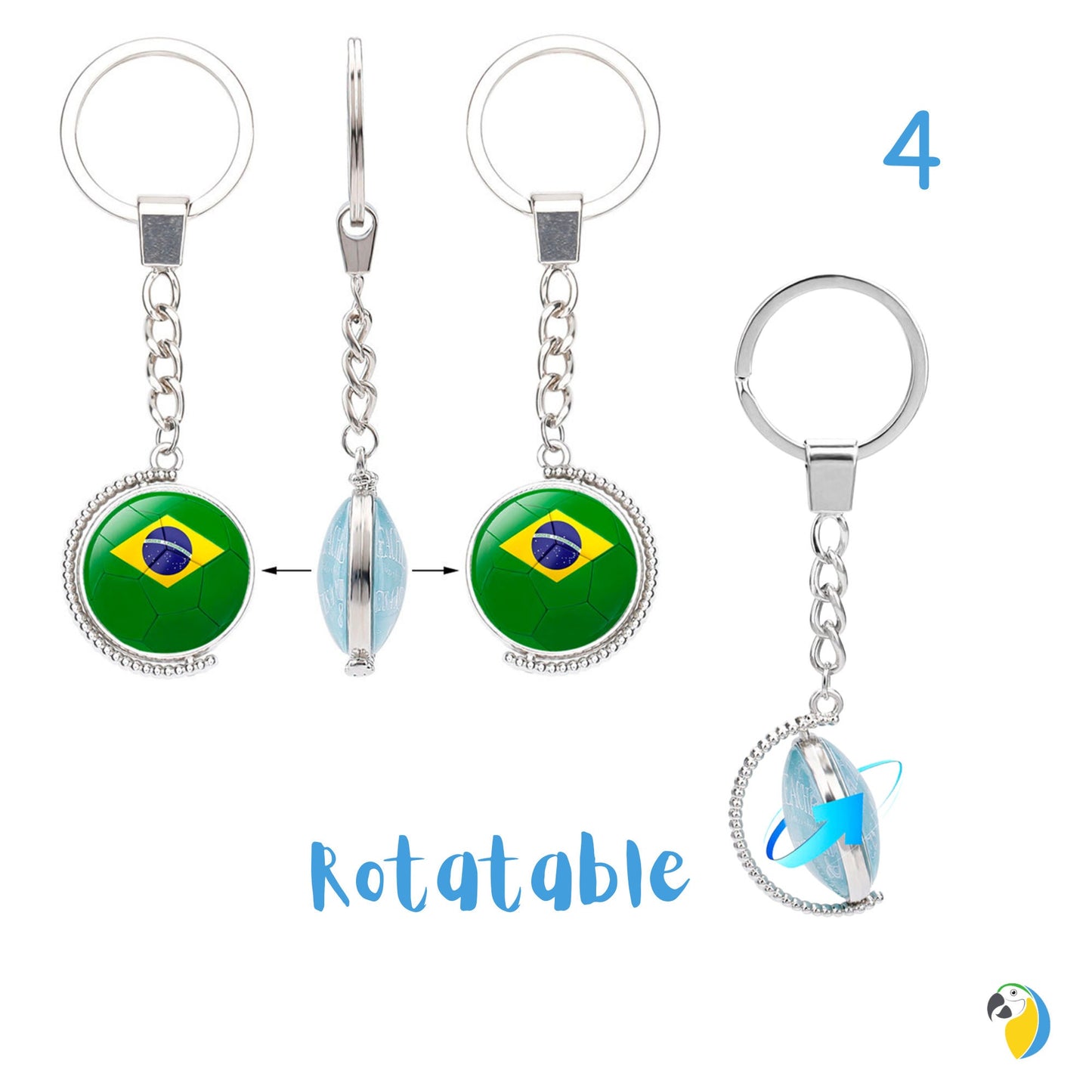 Brazil Flag Soccer Keychain | Brazilian Slippers Charm Keyring | Travel Souvenir Car Key Pendants | Football Double-Sided Print Jewelry Gift | Papagaio Studio Etsy Shop