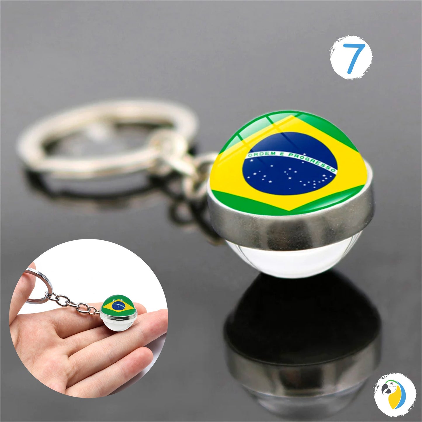 Brazil Flag Soccer Keychain | Brazilian Slippers Charm Keyring | Travel Souvenir Car Key Pendants | Football Double-Sided Print Jewelry Gift | Papagaio Studio Etsy Shop