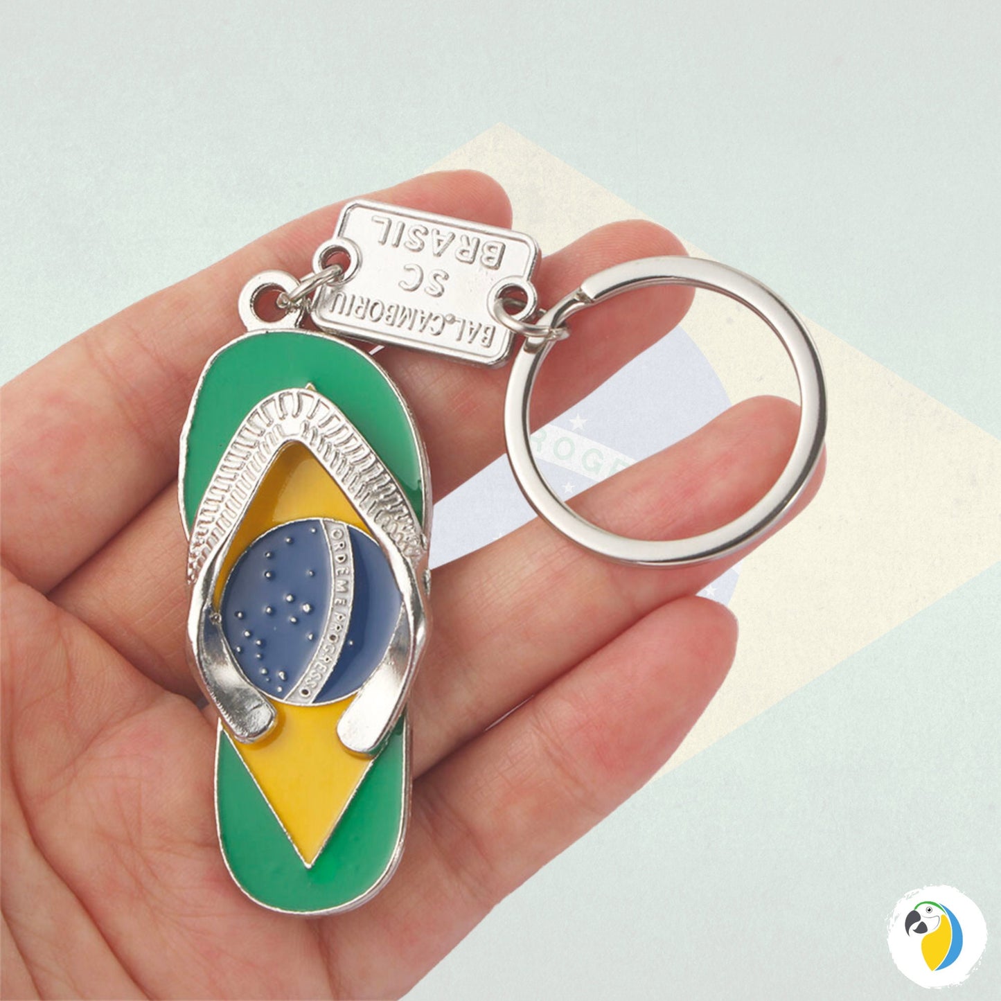 Brazil Flag Soccer Keychain | Brazilian Slippers Charm Keyring | Travel Souvenir Car Key Pendants | Football Double-Sided Print Jewelry Gift | Papagaio Studio Etsy Shop