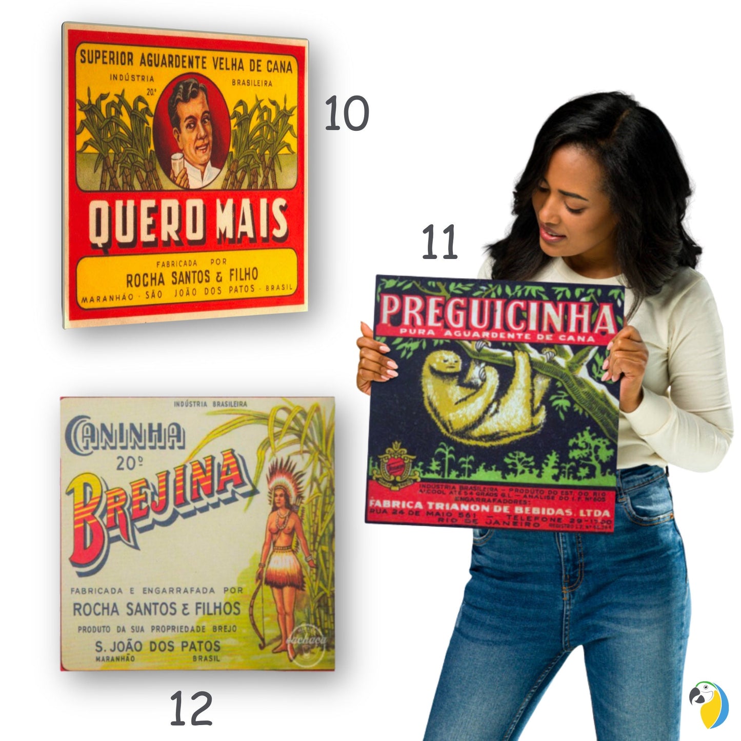 Vintage Brazilian Cachaça Label Tin Sign | Retro Brazil Cigarettes & Spirits Brands Metal Print | Funny Old Aguardente Bottle Wall Hanging | Papagaio Studio Etsy Shop