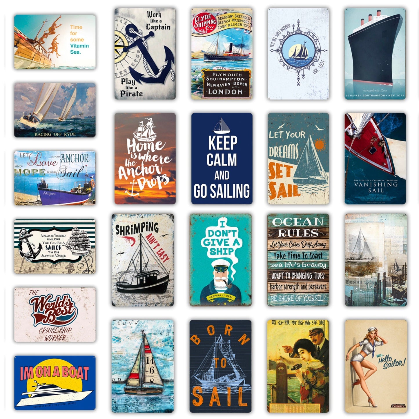 Sailing Vintage Metal Print | Retro Boat Tin Sign | Ocean Sail Decoration Plaque For Man Cave | Beach & Coastal Wall Art Decor | Papagaio Studio Etsy Shop