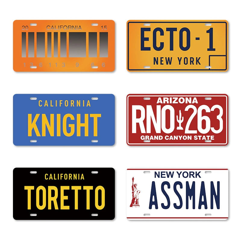 Movie Car License Plate Tin Sign | Film Cinema Decorative Metal Plaque | Creative Wall Hanging Decor For Living Room Man Cave Garage Bedroom | Papagaio Studio Etsy Shop