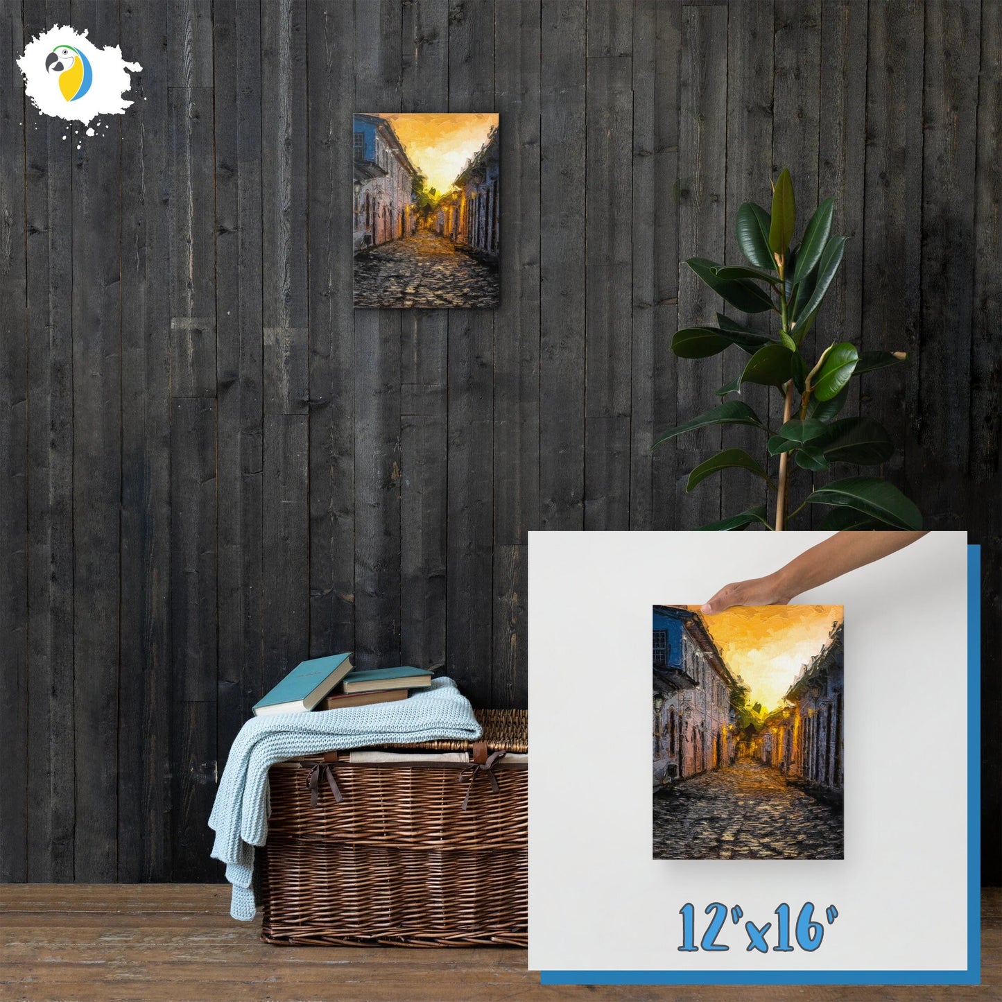 Impressionist Painting Of Paraty Village At Dawn | Brazilian Warm Color Virant Scene Thin Canvas Art | Rio De Janeiro Brazil Digital Print | Apollo Tarot Etsy Shop